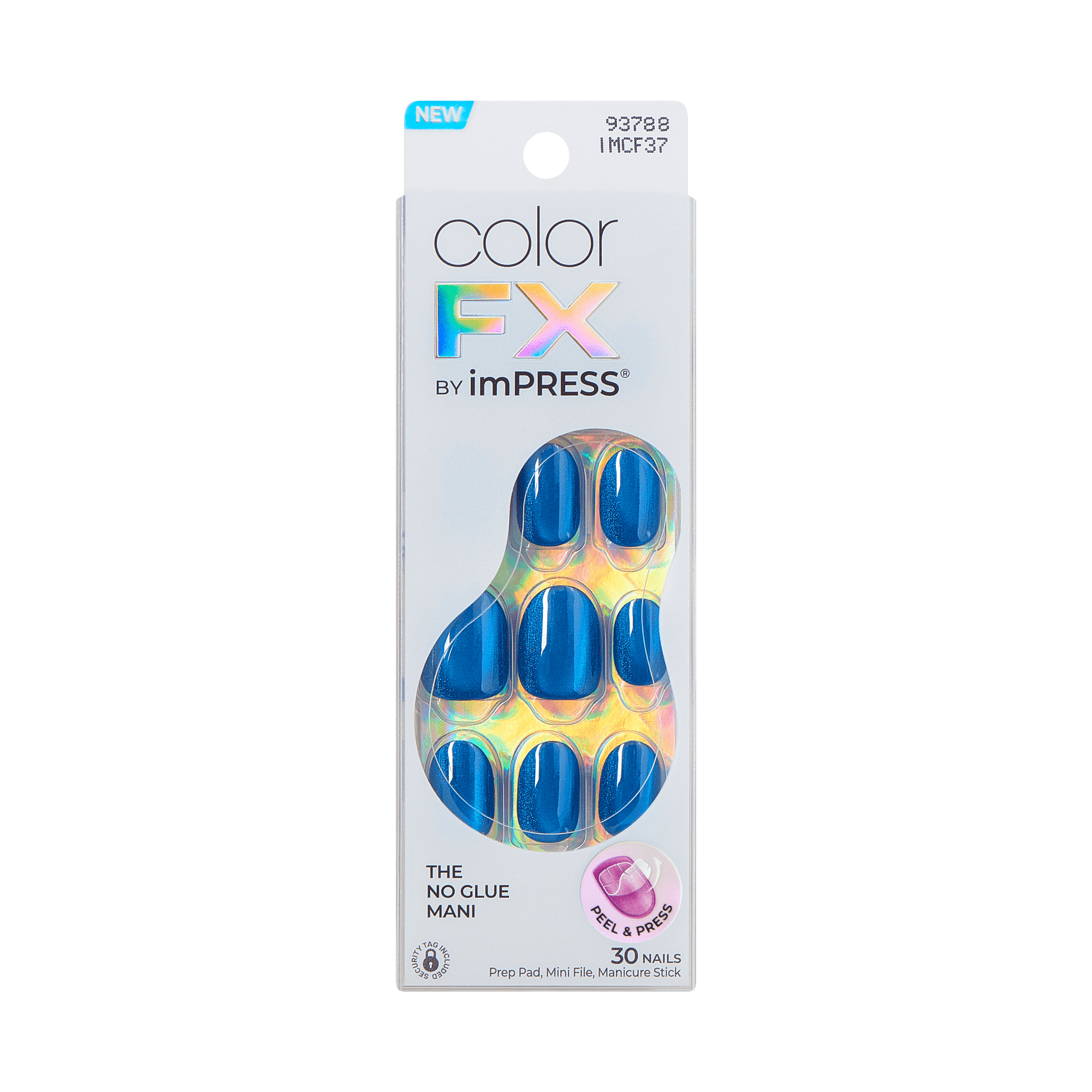 colorFX by Impress No Glue Fake Press On Nails - Reconnect | Solid, Blue, Short, Oval, Manicure