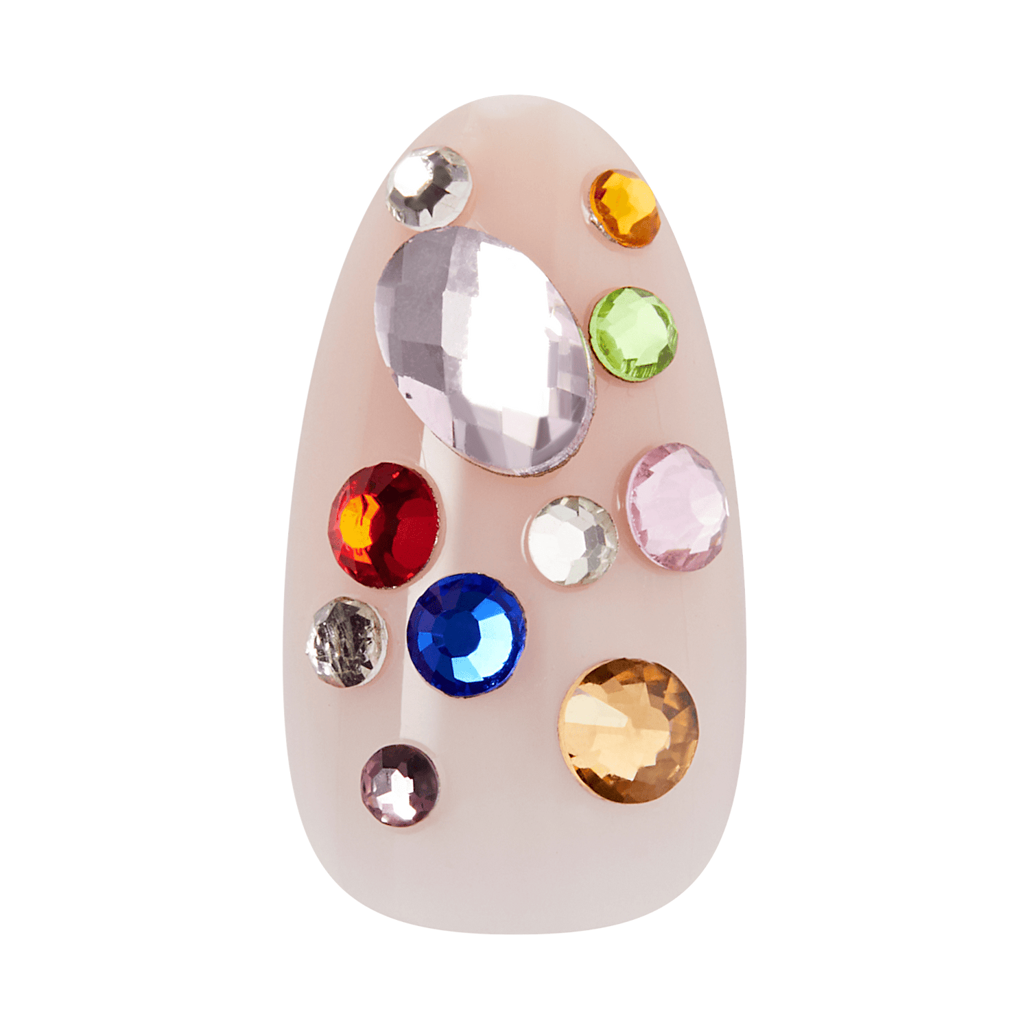Beige egg-shaped palette with colorful faceted gemstone embellishments