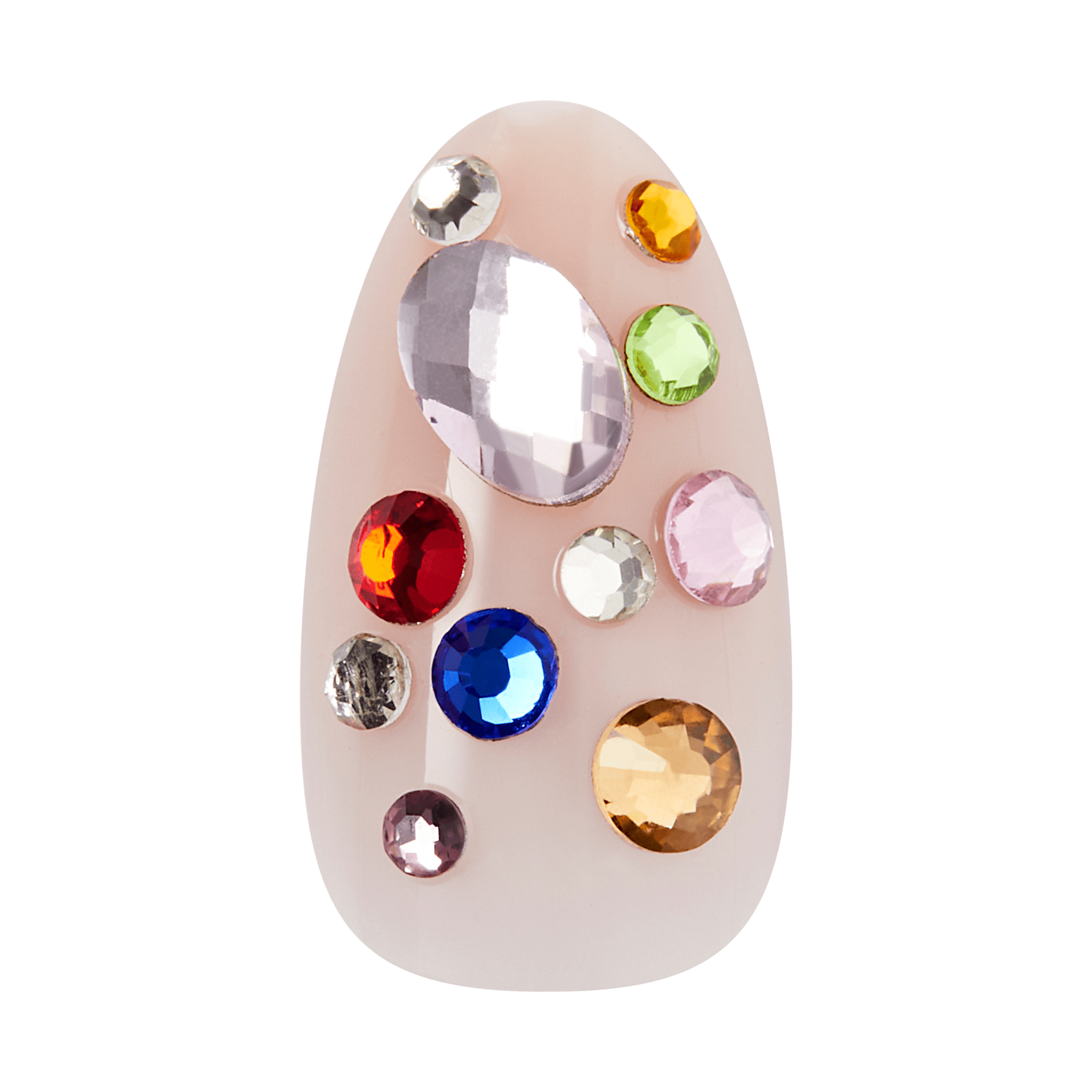Beige egg-shaped palette with colorful faceted gemstone embellishments