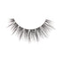 The image shows a single false eyelash. The eyelash is black and features a dense, voluminous design with varying lengths of individual lashes, creating a natural yet dramatic look. The lashes are arranged in a slightly curved shape to fit the natural contour of the eyelid. The base of the eyelash strip appears to be thin and flexible for easy application.