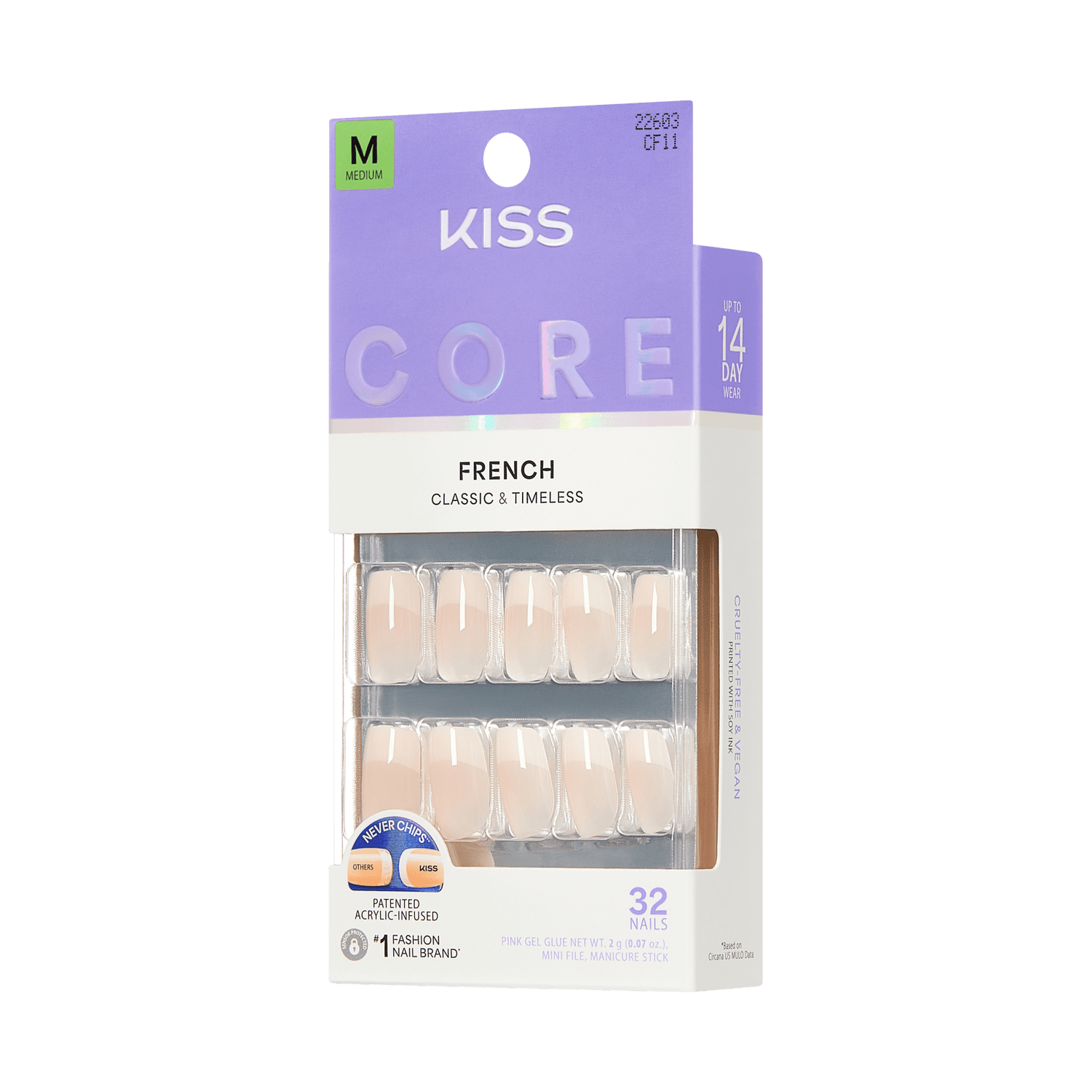 KISS Core French Medium Acrylic Nails, 32 Count, Classic &amp; Timeless