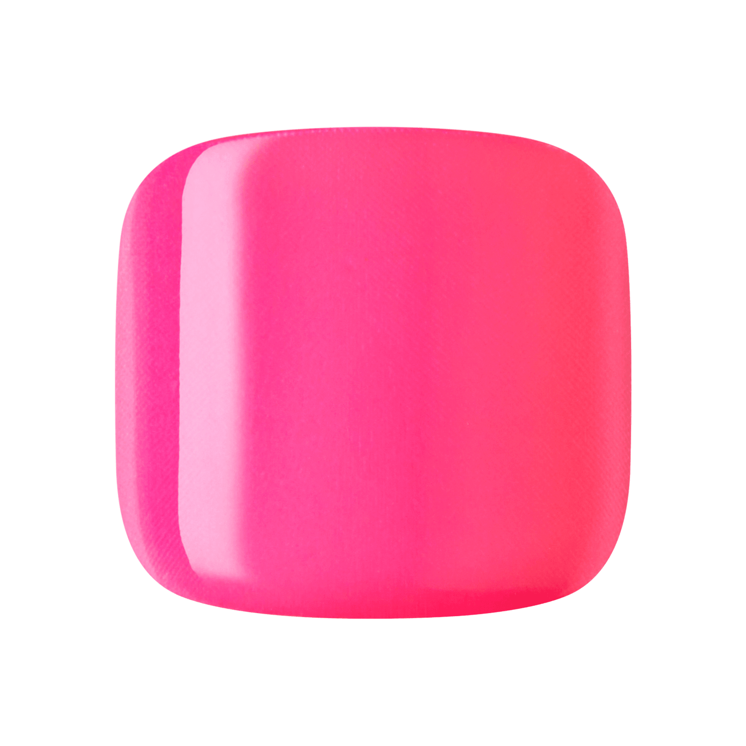 The image shows a single, smooth, and glossy object with a rounded square shape. The object is uniformly colored in a bright, vibrant pink hue. The surface appears to be reflective, giving it a shiny and polished appearance. The edges are softly curved, contributing to its sleek and modern look.