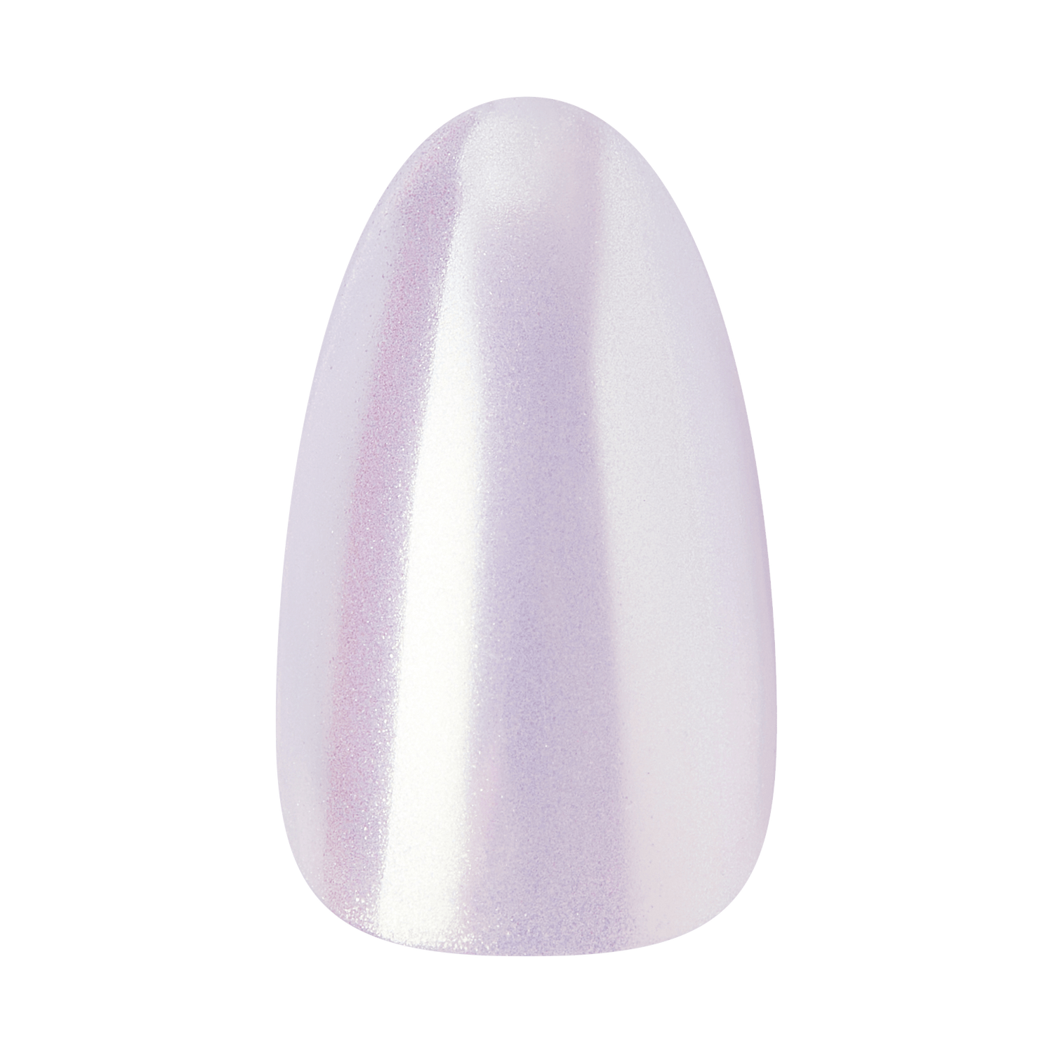 Oval-shaped nail with iridescent pearl finish in soft lavender and white.