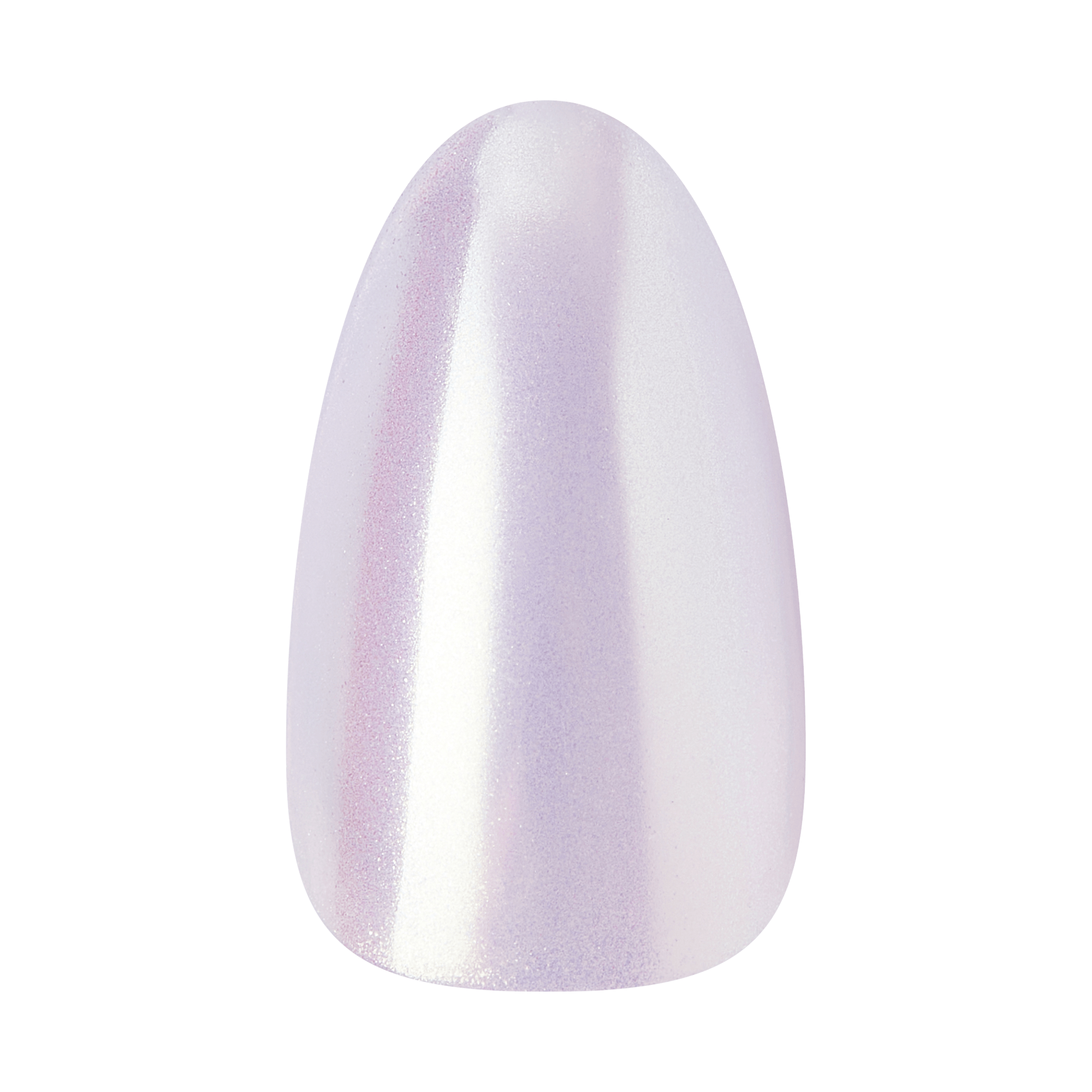 Oval-shaped nail with iridescent pearl finish in soft lavender and white.