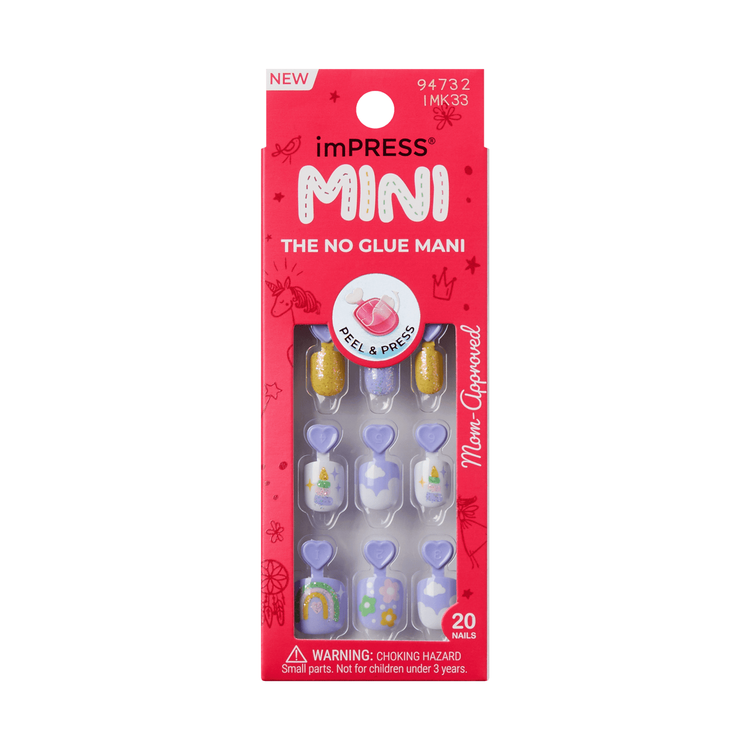 imPRESS MINI peel &amp; press nails, 20-count pack with rainbow and star designs