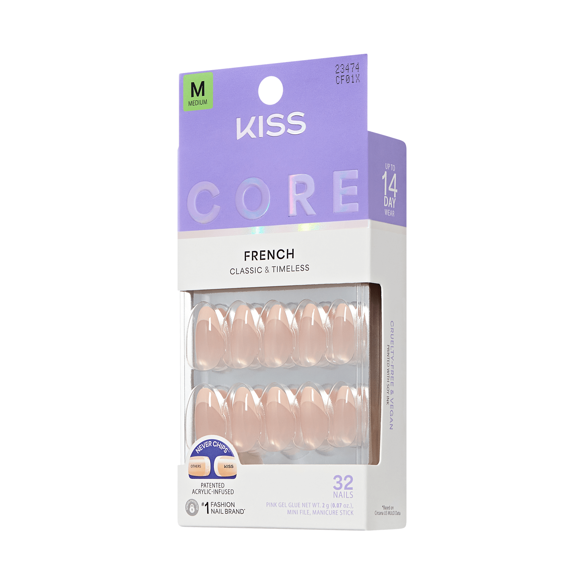 KISS CORE French Classic &amp; Timeless Fake Nails, Medium, 32 Count