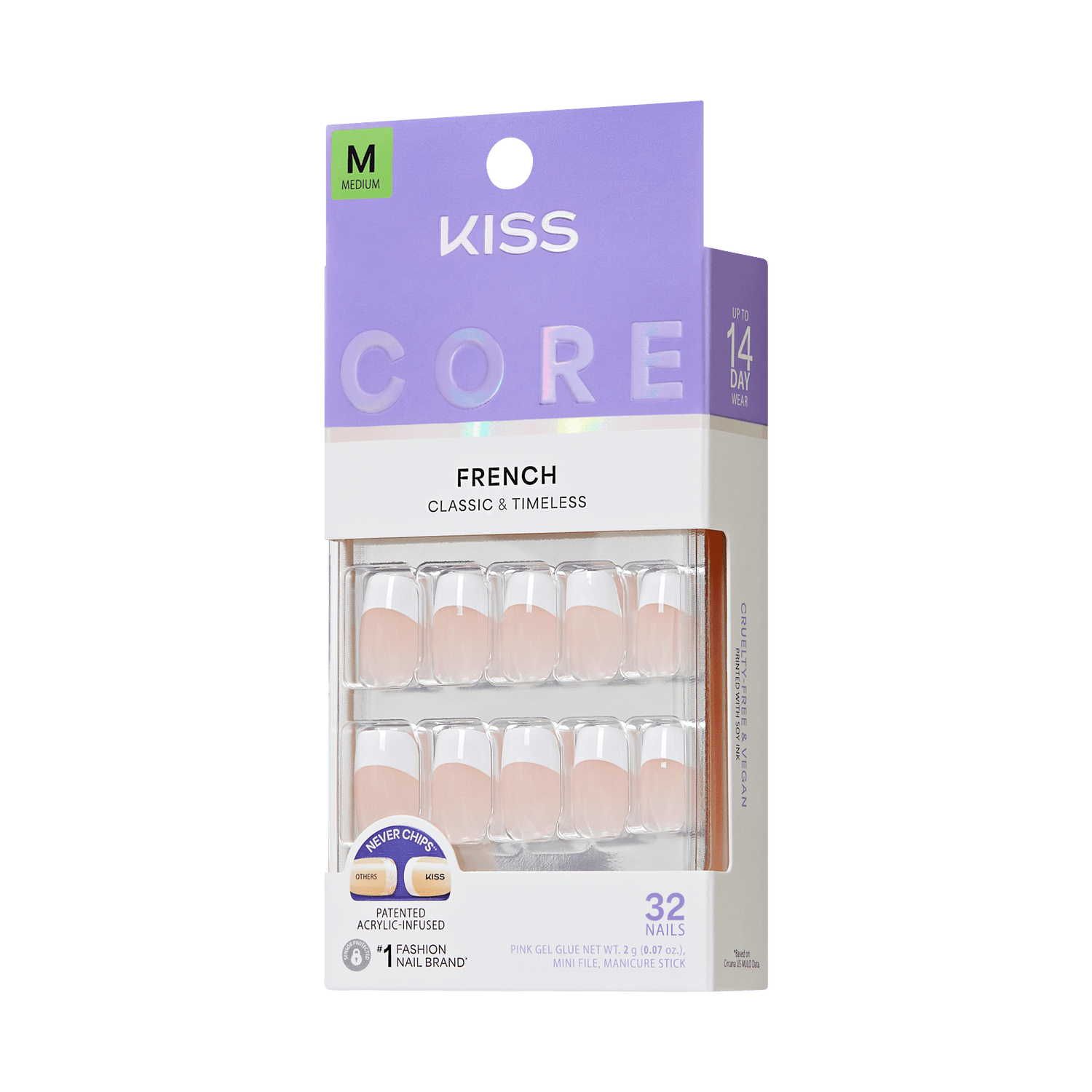 KISS Core French Classic &amp; Timeless Medium Fake Nails, 32 Count