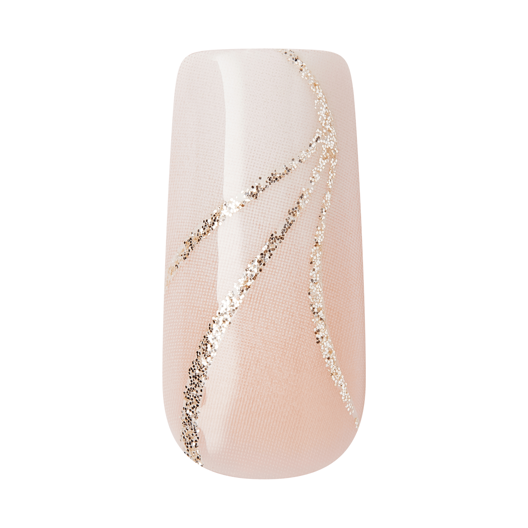 Nude gel nail with champagne glitter diagonal stripes design