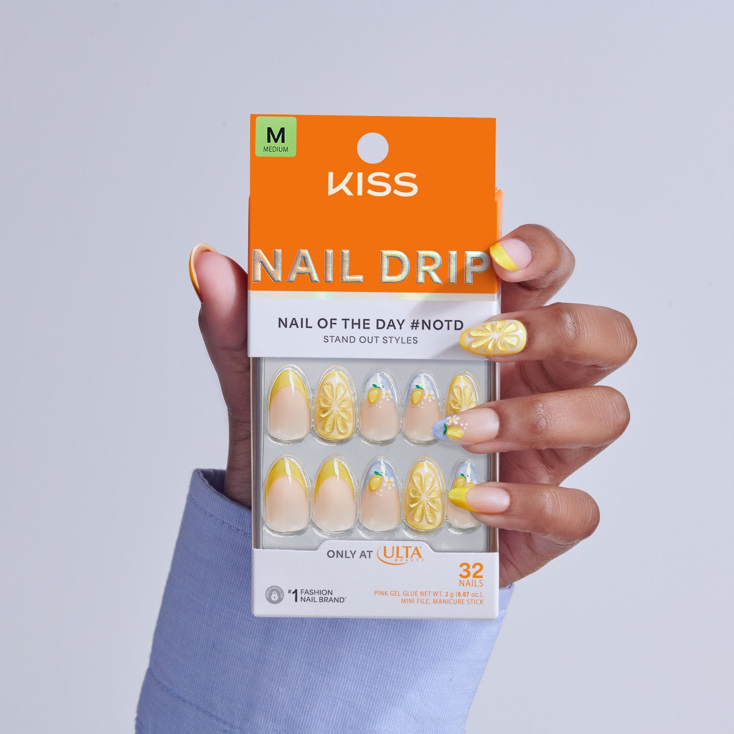 KISS Nail Drip Nail of the Day lemon-themed press-on nails in Medium size