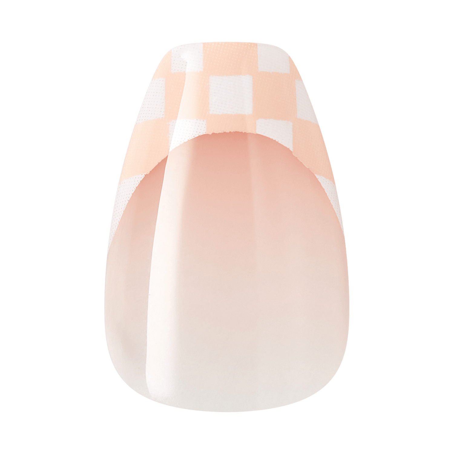 Nude checkered press-on nail with white accent stripe design