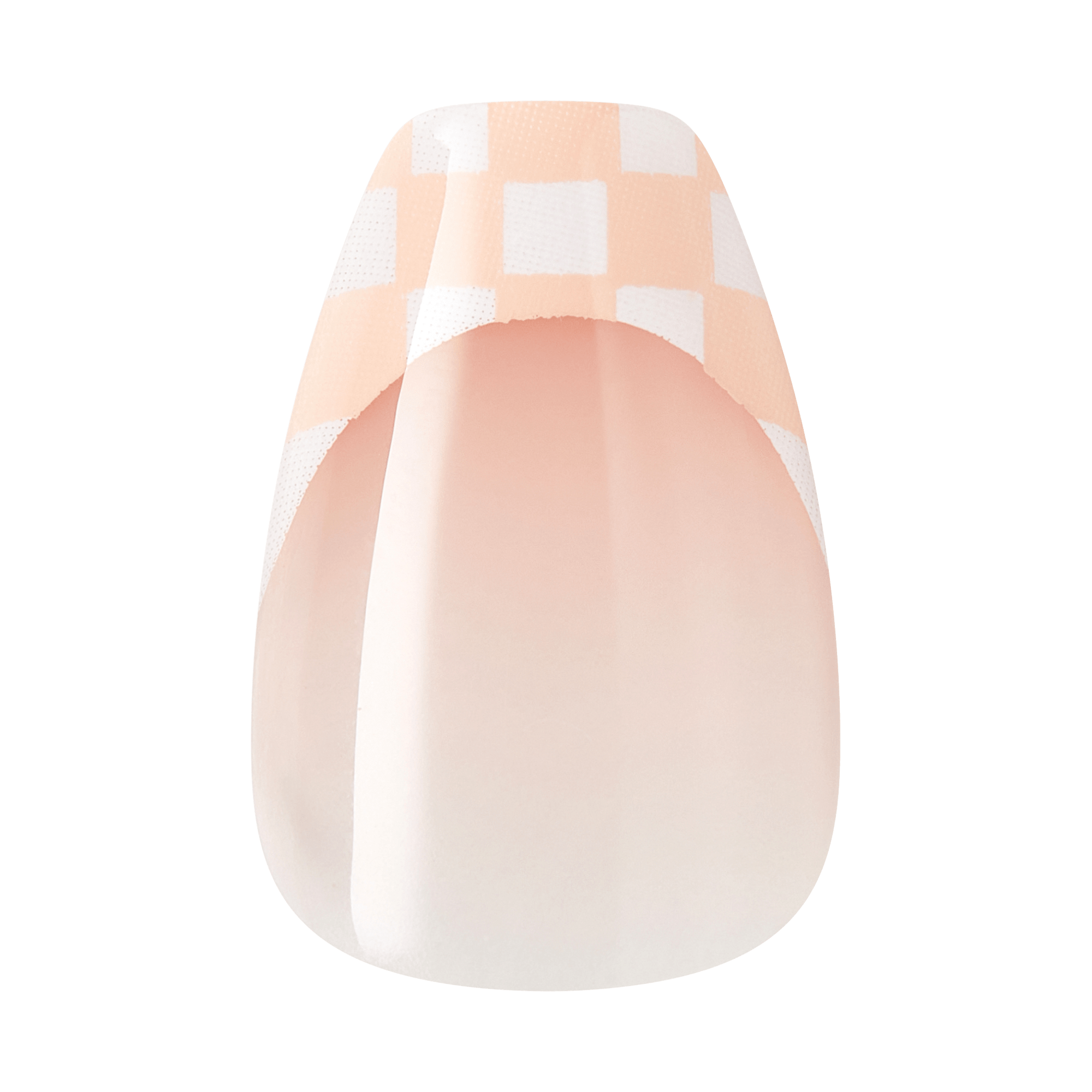 Nude checkered press-on nail with white accent stripe design