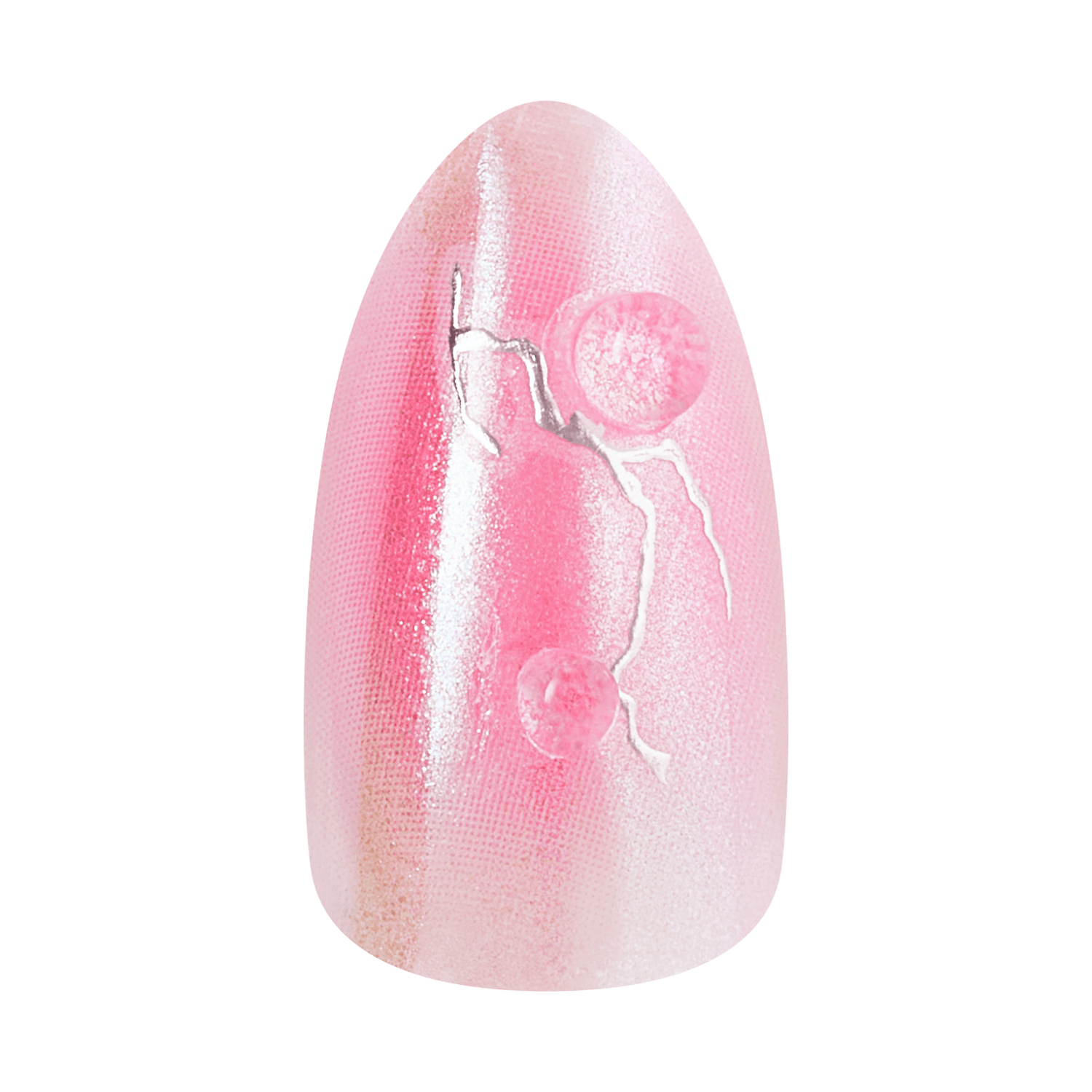 Pink glitter nail with floral branch design and two roses