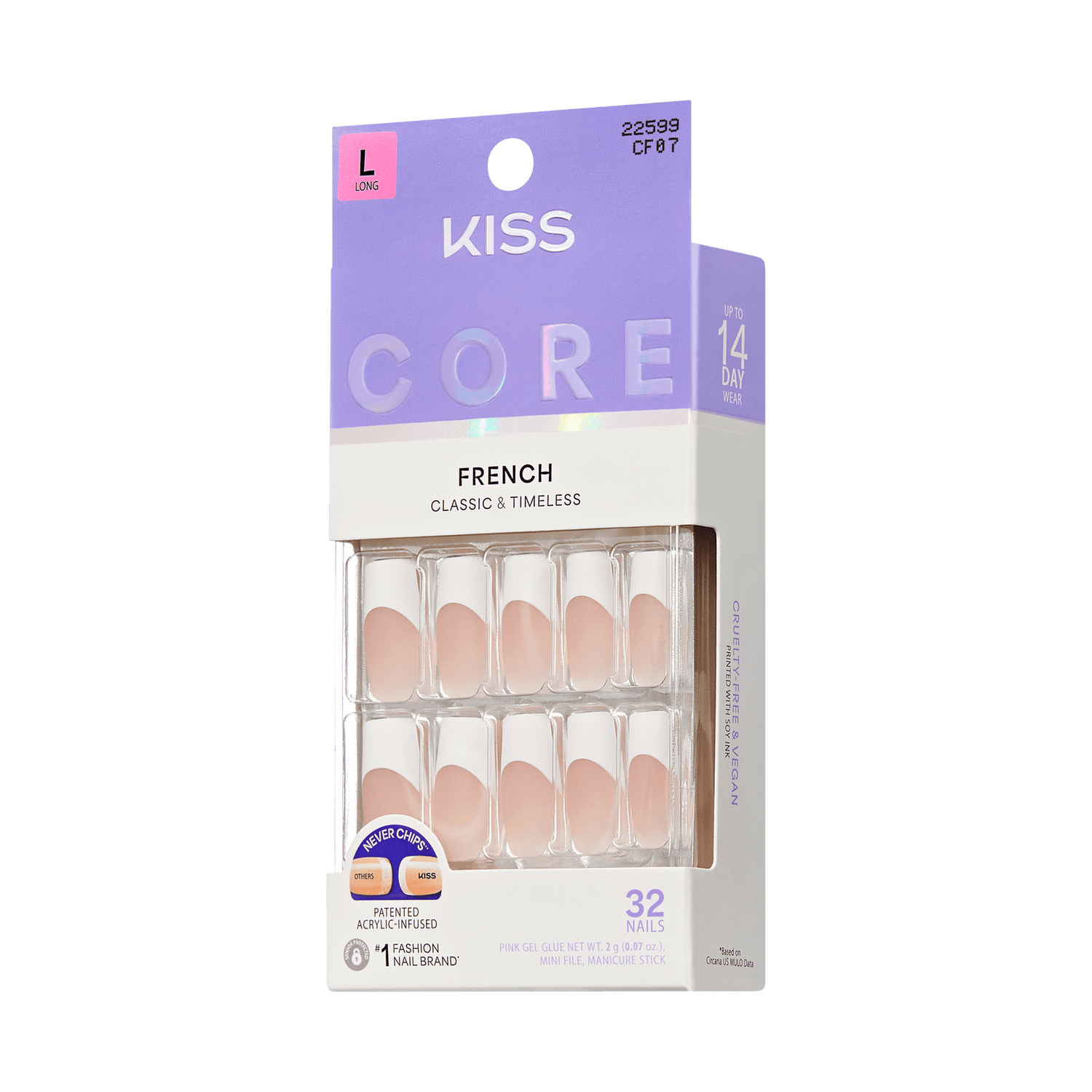 KISS Core French Nails, Long, 32 Count, Classic &amp; Timeless Design