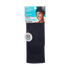 Black satin-lined spa headband packaged with a smiling woman wearing it. Text highlights "Super absorbent & soft," "Charmeuse satin-lined," and "One size."