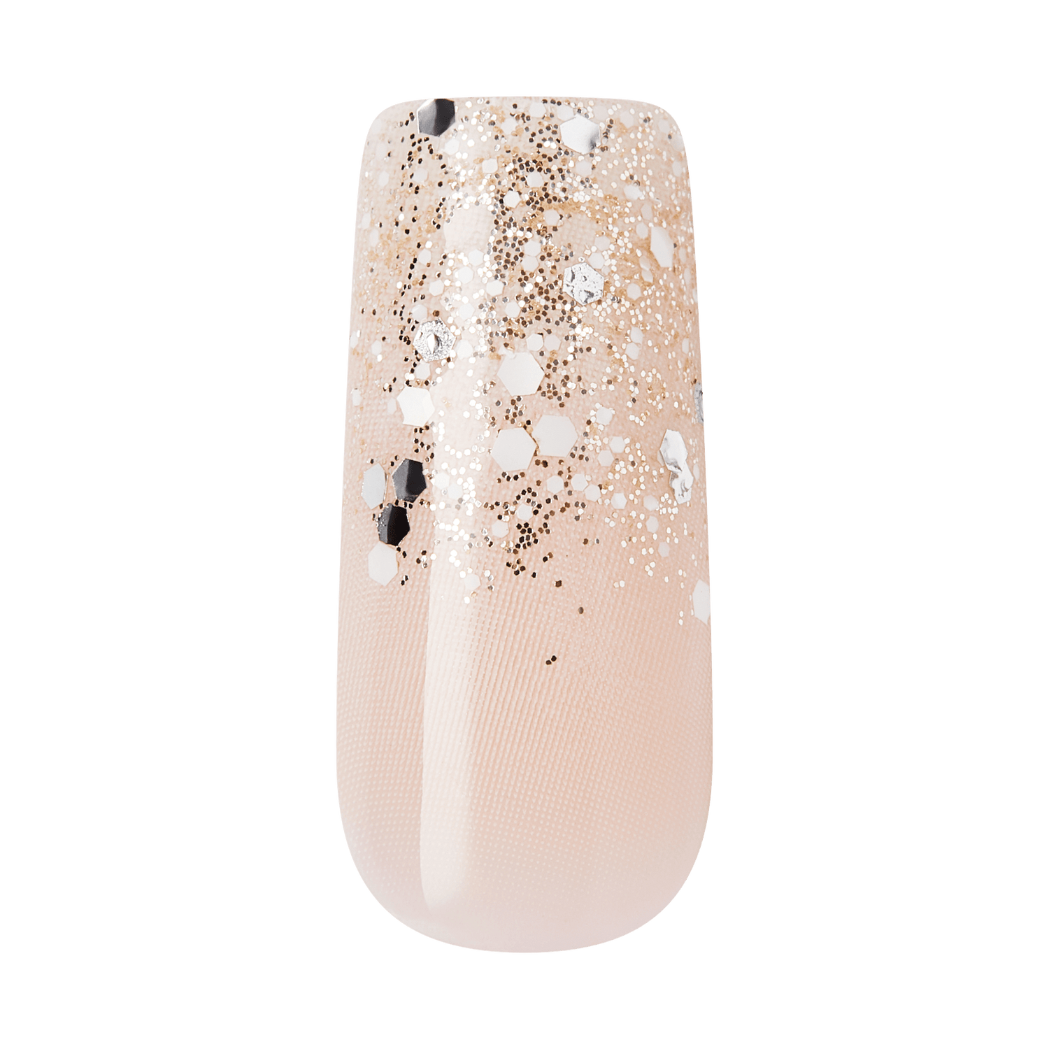Nude gel manicure with gold and silver glitter gradient ombre design