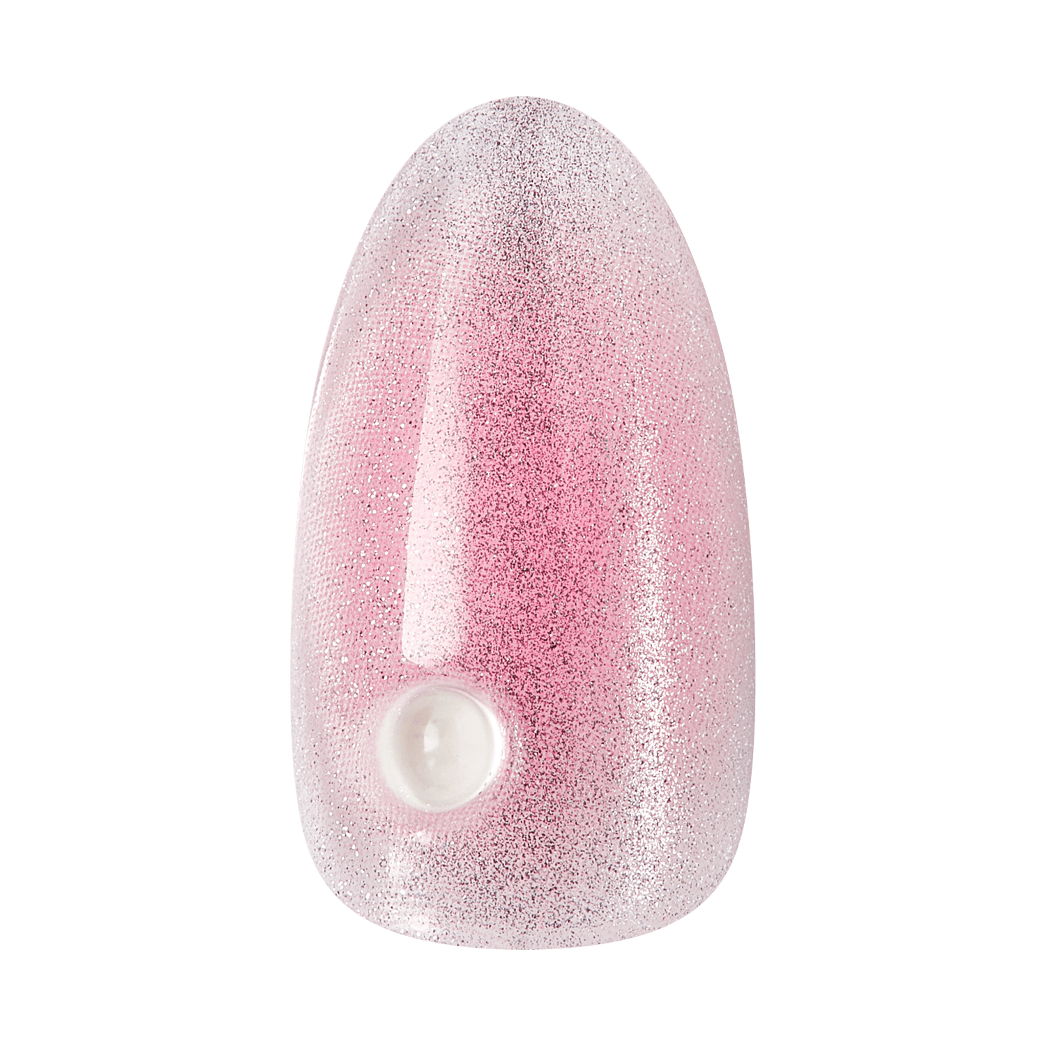 Pink glittery egg-shaped device with white circular button