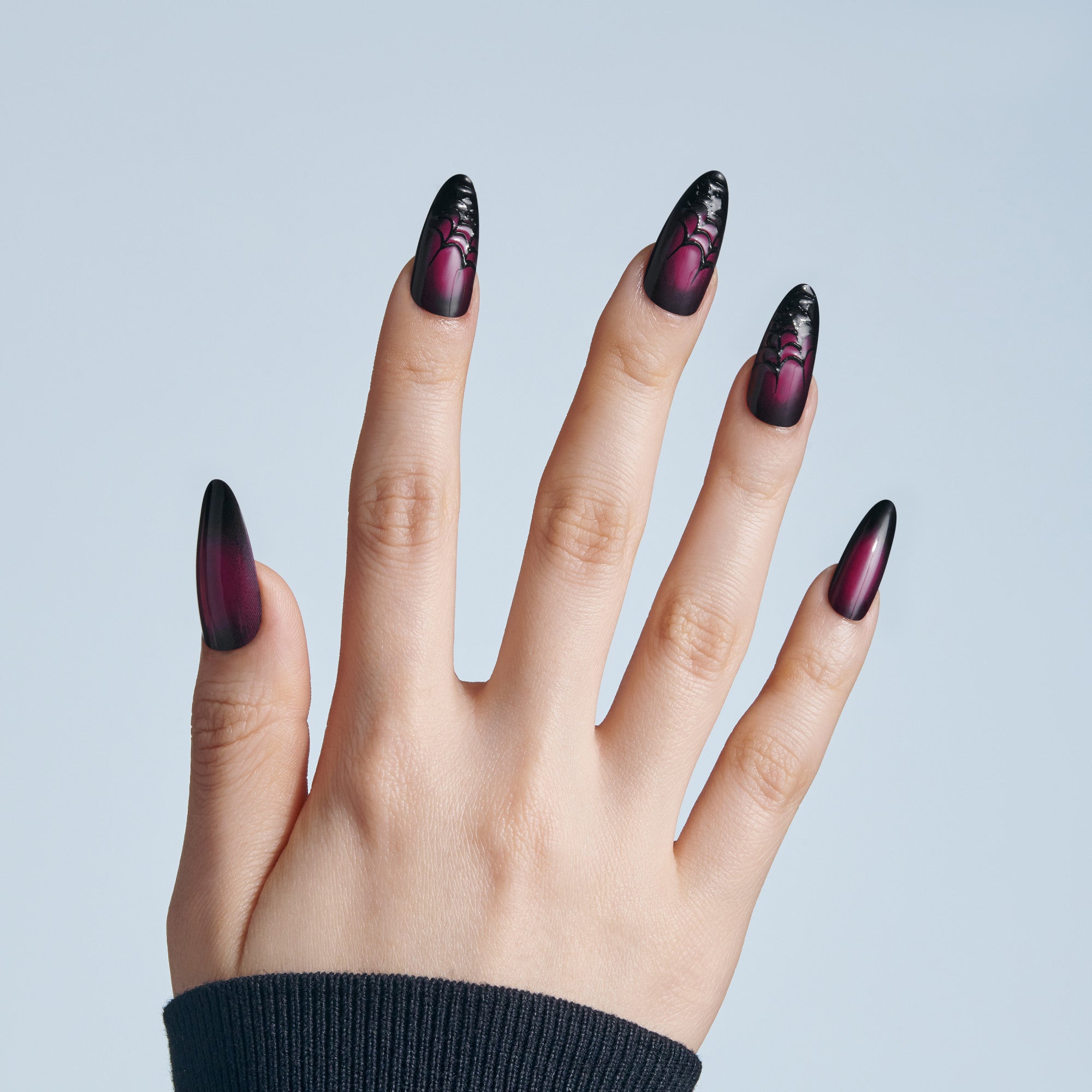 Kiss Haunt Halloween Press On Fake Glue Nails - Ghoulfriend | Design, Black &amp; Red, Long, Almond