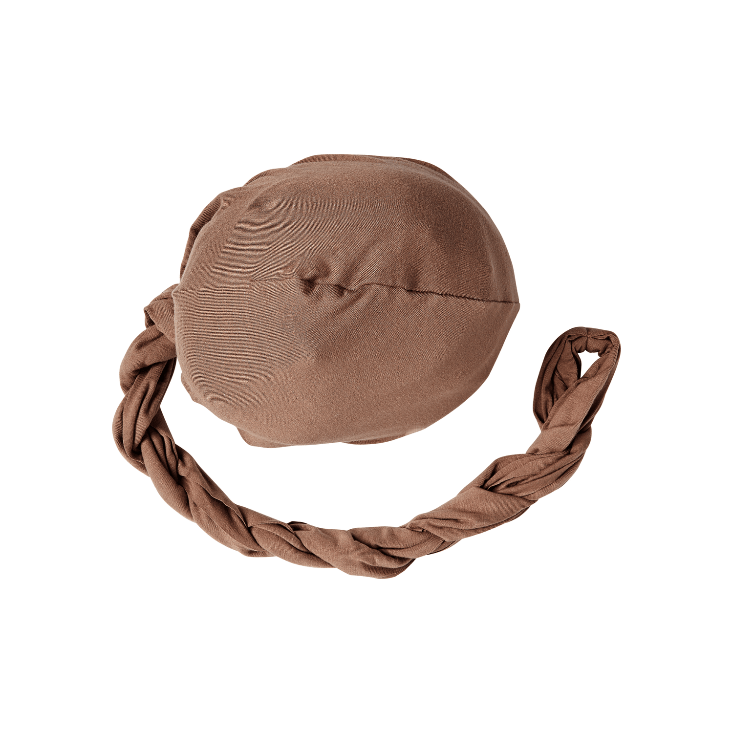 Taupe-colored KISS Colors &amp; Care pre-tied halo turban with braided detail, shown from above on a transparent background.
