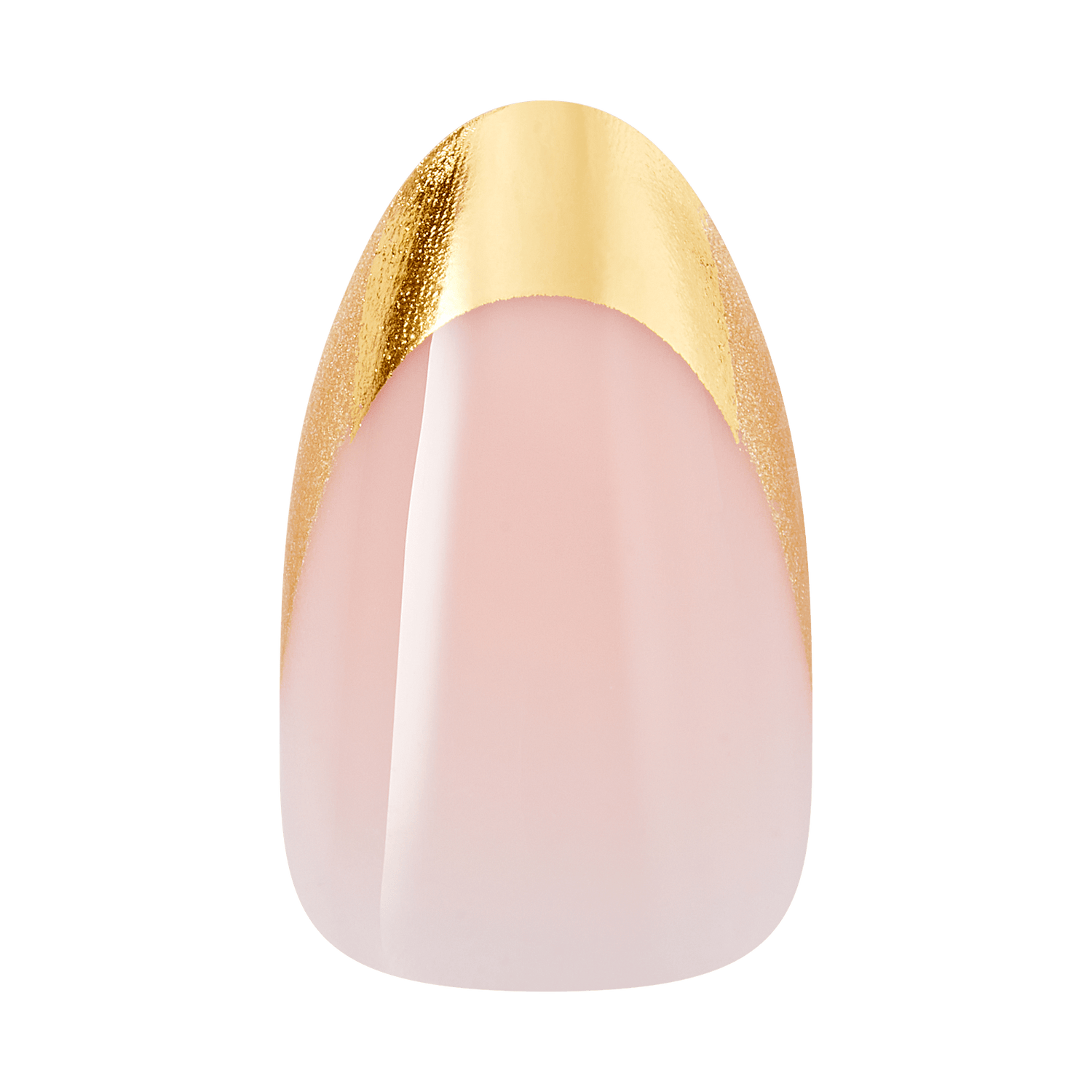 Oval nail with soft pink base and gold glitter tip accent