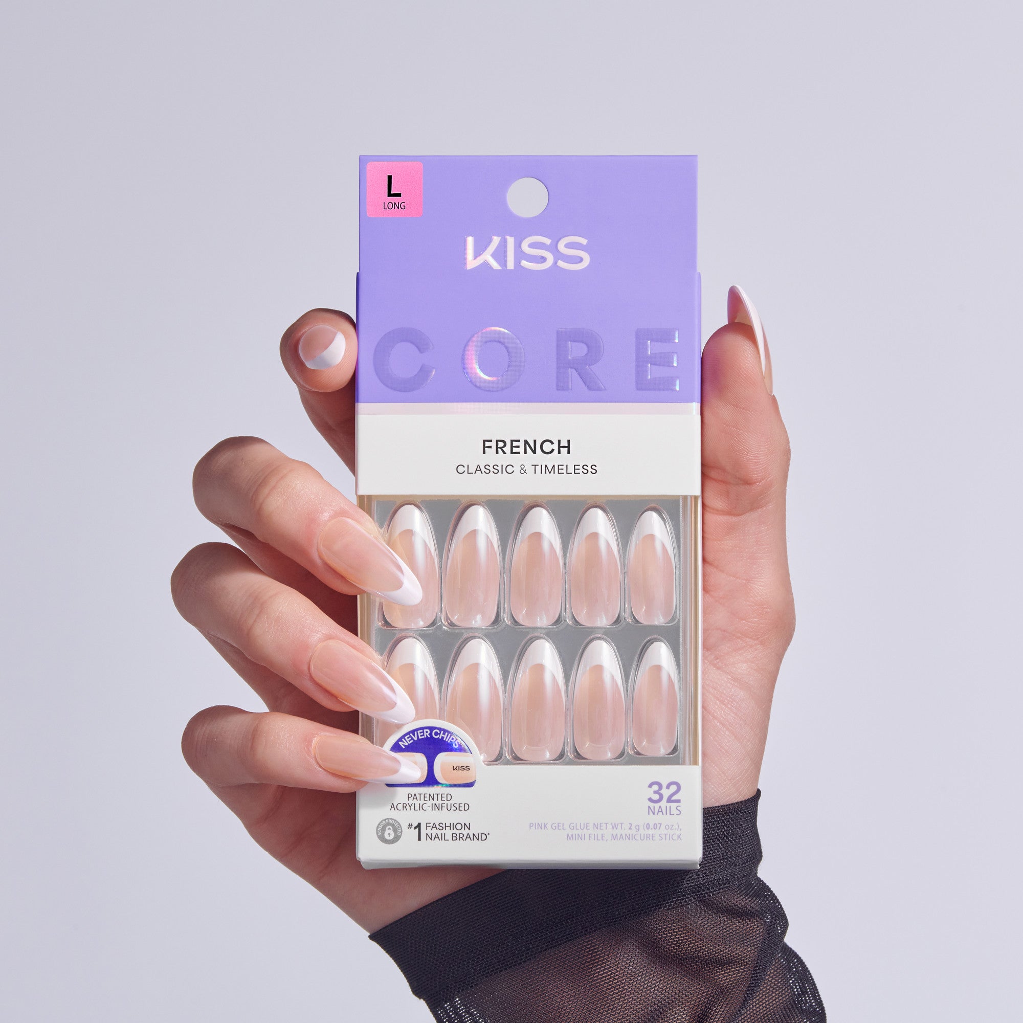 KISS Core French Classic &amp; Timeless Nails, Long Size, 32 Count