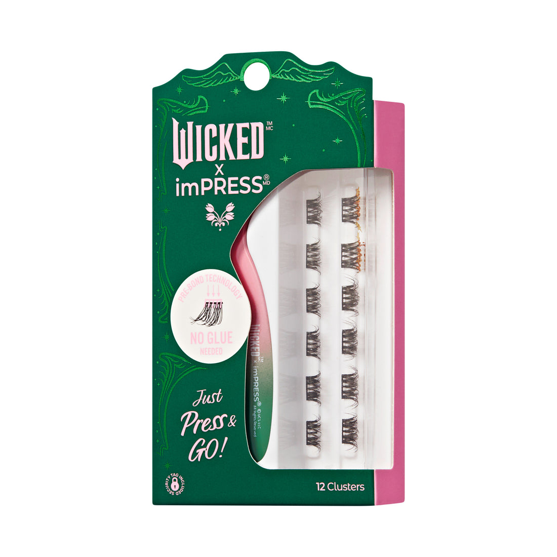 Wicked x imPRESS lash clusters, 12-pack, press-on lashes, no glue needed