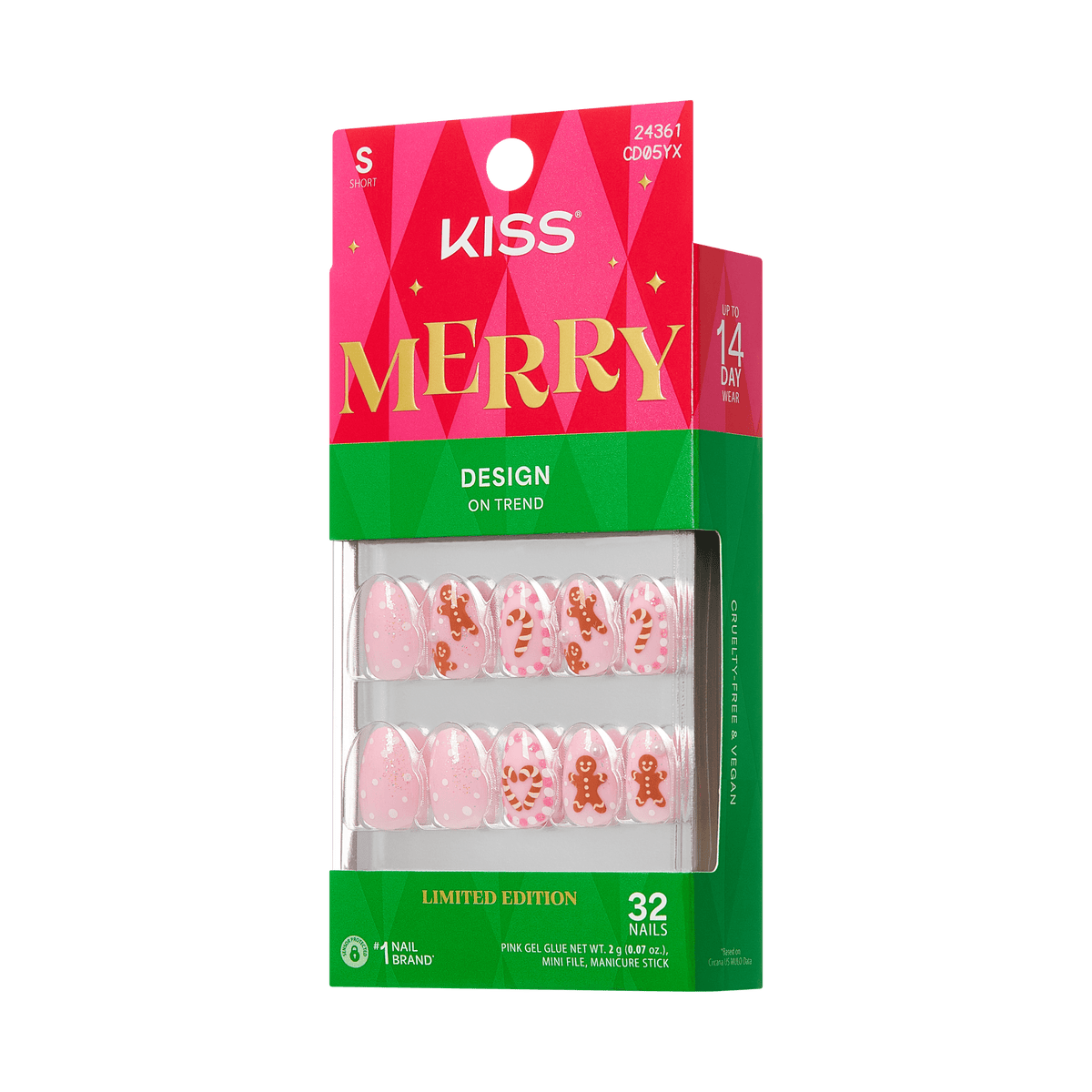 Kiss Merry Holiday Press On Fake Glue Nails - Blanket Season | Design, Pink, Short, Almond