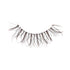 The image shows a single false eyelash. The eyelash is curved and features long, wispy strands that are designed to mimic natural eyelashes. The strands are black and vary in length, creating a voluminous and fluttery appearance. The base of the eyelash is a thin, flexible strip that allows for easy application to the eyelid. The overall design is intended to enhance the fullness and length of the wearer&