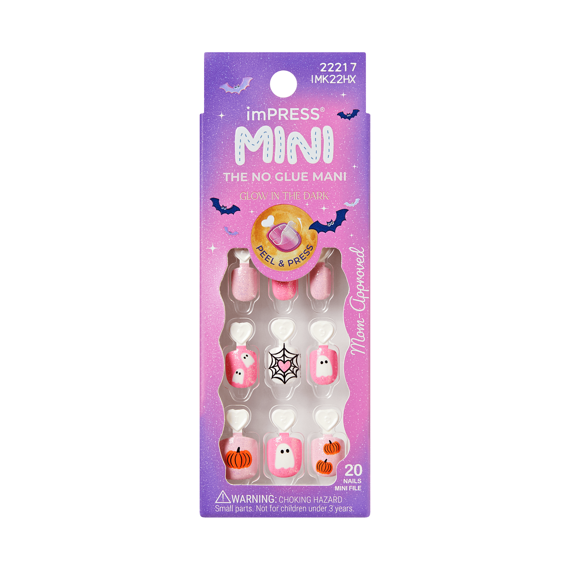 Impress Kids Halloween No Glue Fake Press On Nails - Night Sparkles | Design, Pink, Kids, Squoval, Glow In The Dark, Manicure