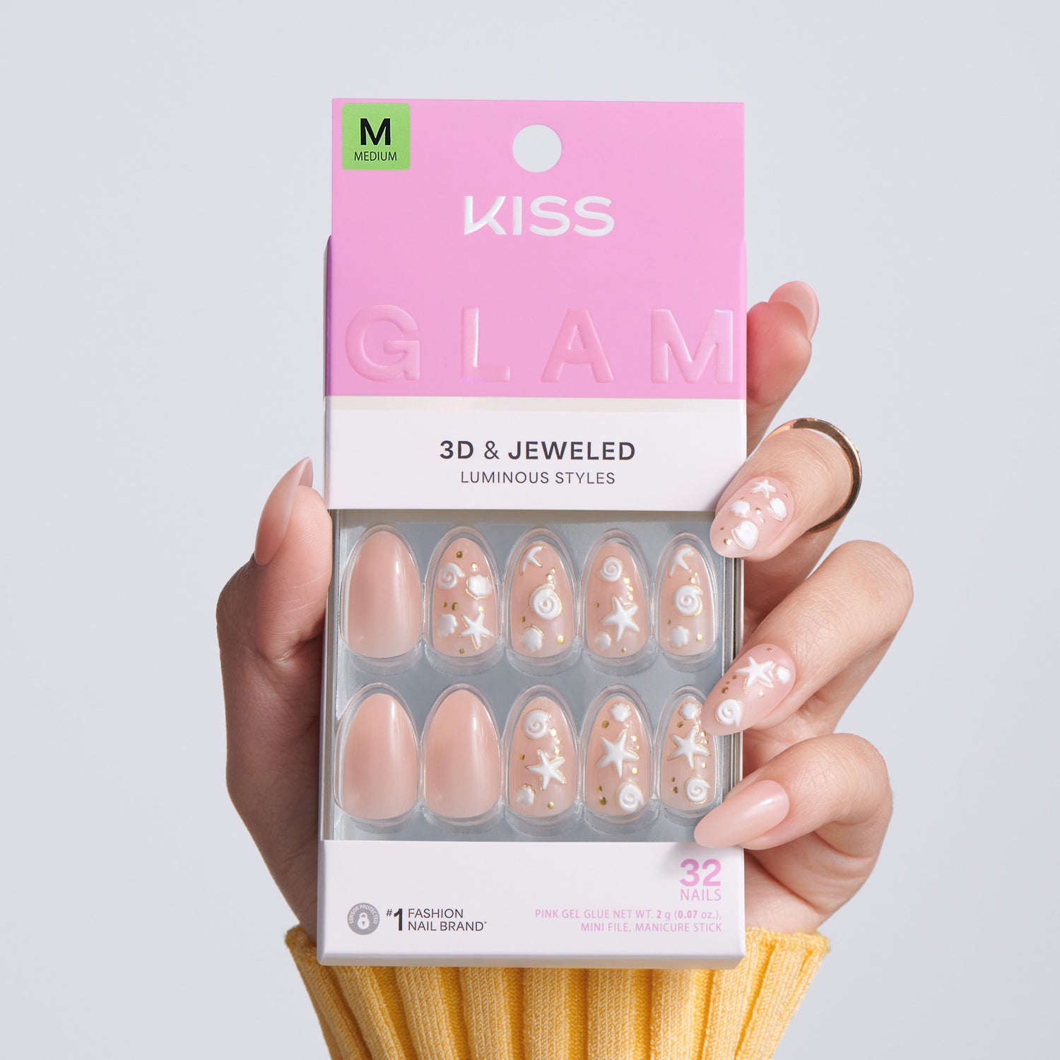 Kiss Glam Jeweled Press On Glue Nails - Shell Me More