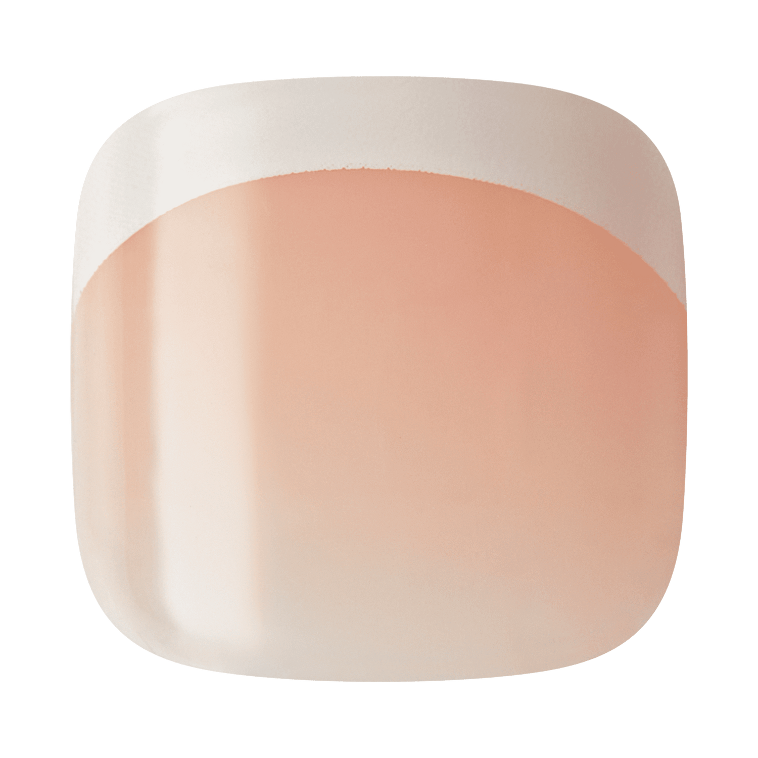 The image features a square-shaped object with a smooth surface. The top half is a soft white color, while the bottom half transitions into a gentle peach or light pink hue. The overall design has a minimalist aesthetic, with a subtle gradient effect that blends the two colors seamlessly. The shape and color combination give it a modern and elegant appearance.