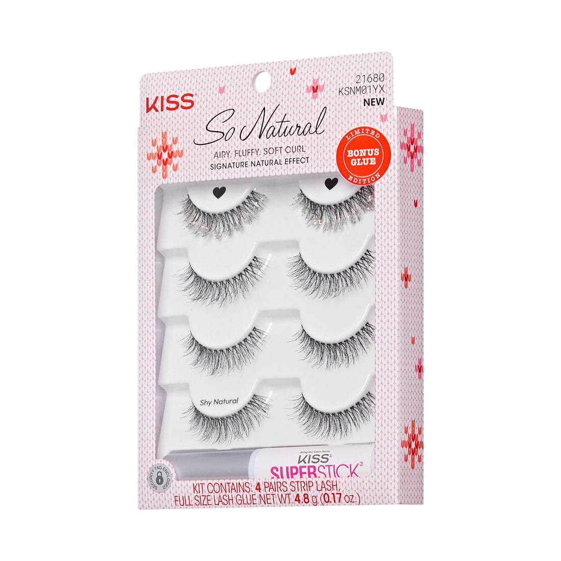 KISS So Natural false eyelashes kit with 4 pairs and bonus glue, limited edition.
