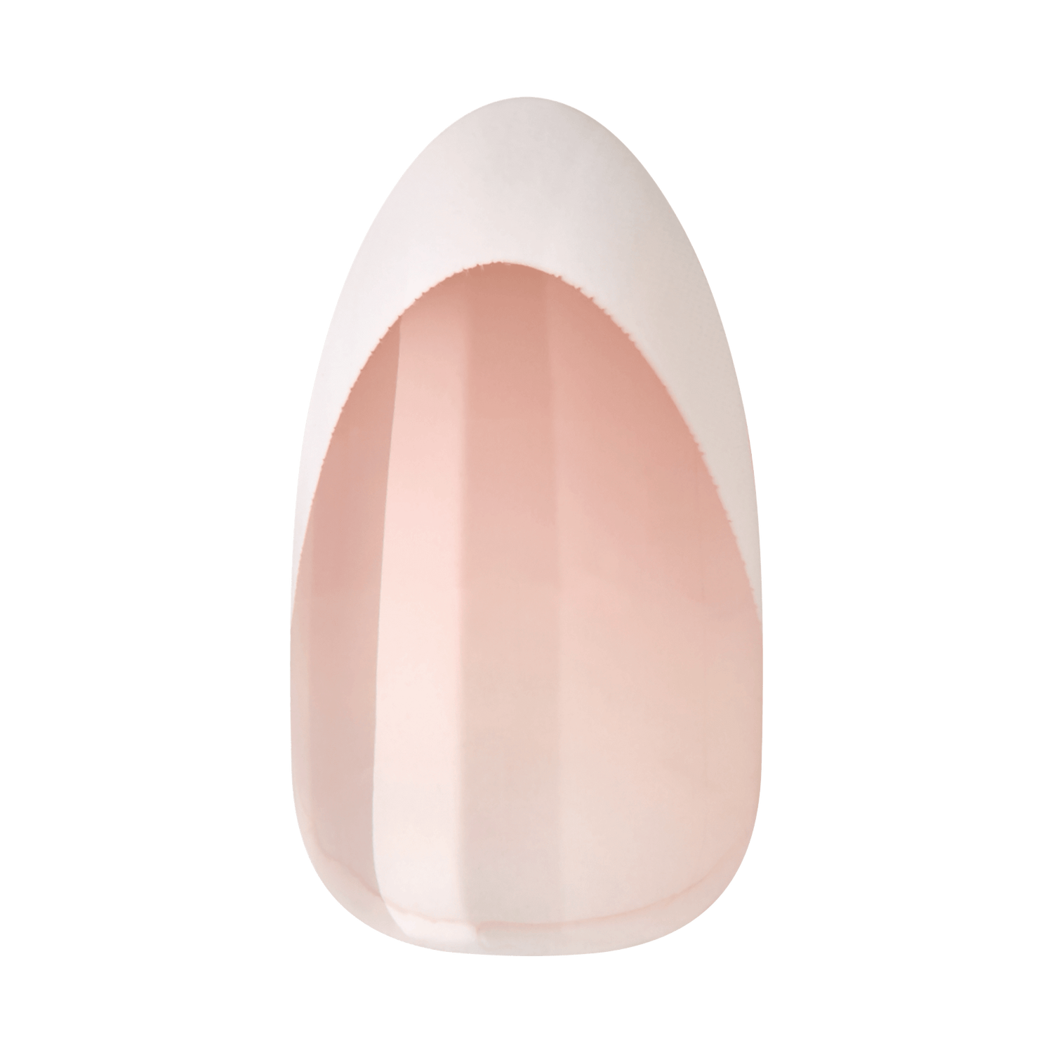 The image shows a single artificial nail tip. The nail tip has a smooth, glossy finish and is designed in a stiletto shape, which is characterized by a pointed tip. The base of the nail is a natural, translucent pink color, while the tip is a solid white, creating a classic French manicure look. The overall appearance is clean and elegant, suitable for a polished and sophisticated nail design.