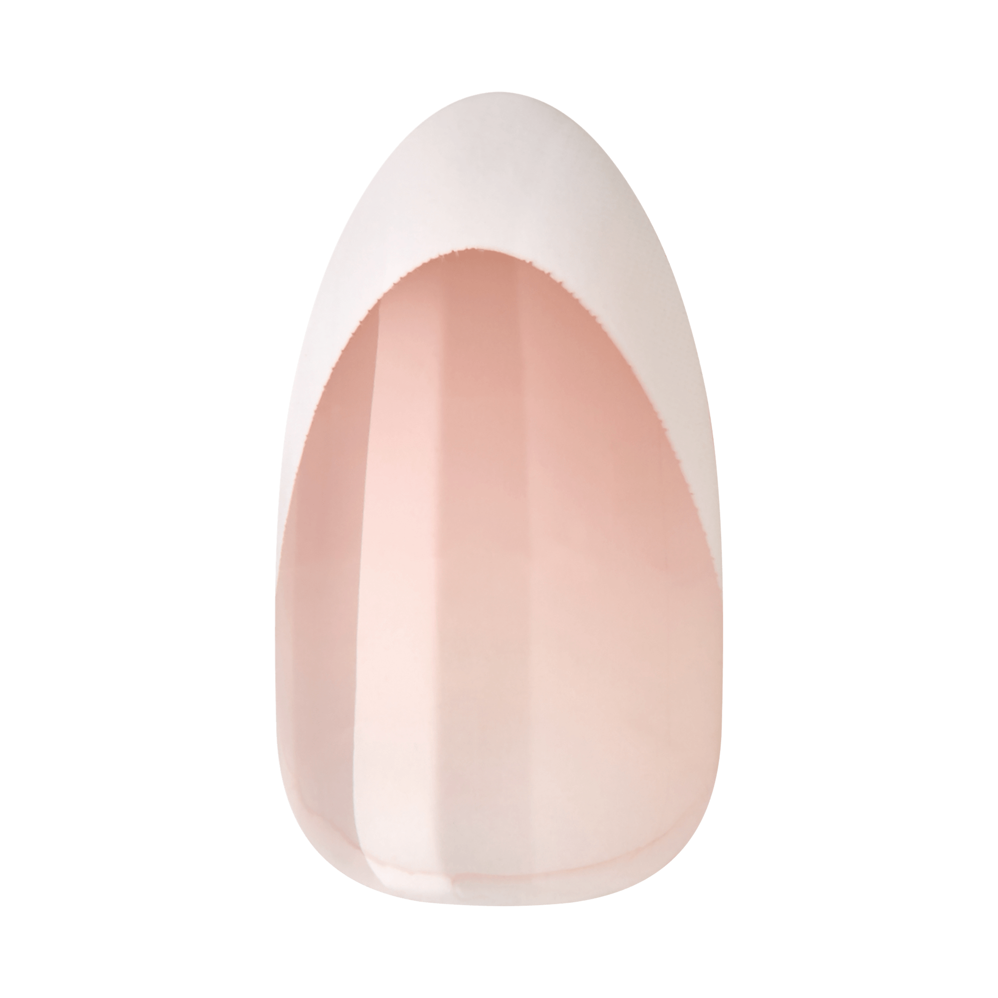 The image shows a single artificial nail tip. The nail tip has a smooth, glossy finish and is designed in a stiletto shape, which is characterized by a pointed tip. The base of the nail is a natural, translucent pink color, while the tip is a solid white, creating a classic French manicure look. The overall appearance is clean and elegant, suitable for a polished and sophisticated nail design.