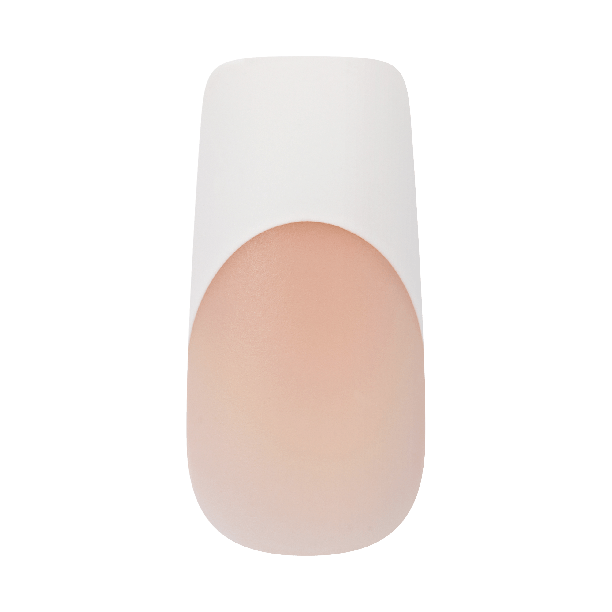 Coffin-shaped press-on nail with white tip and nude base