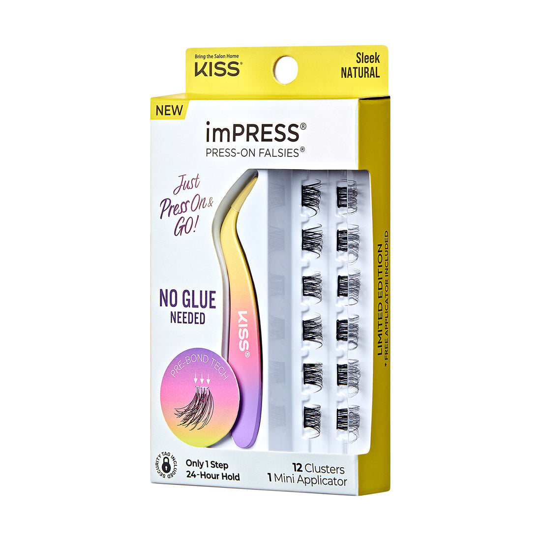 Impress Falsies Self Adhesive Eyelashes, 12 Lash Clusters + Applicator – Sleek