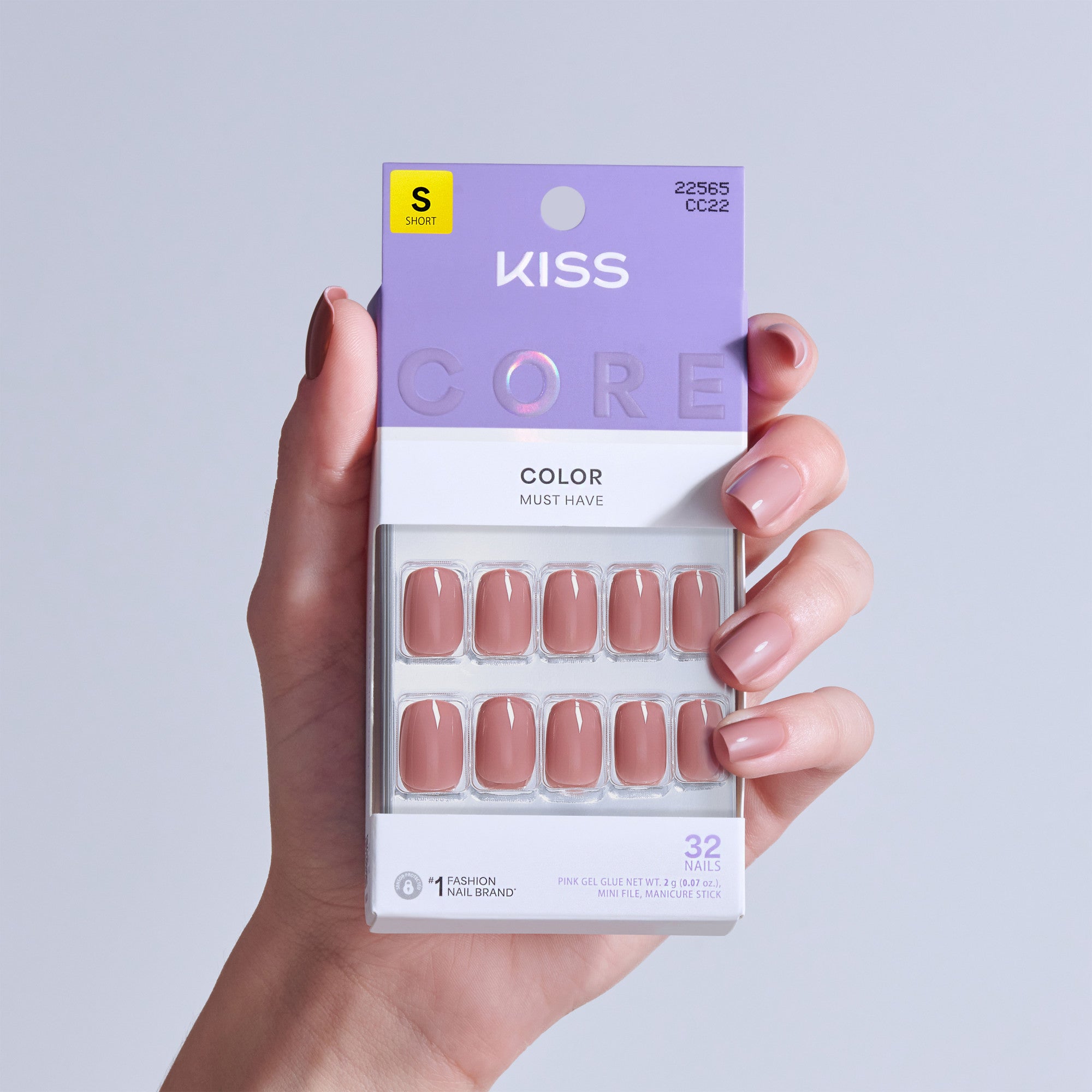 KISS Core Color Must Have press-on nails in pink, size short, 32 nails.