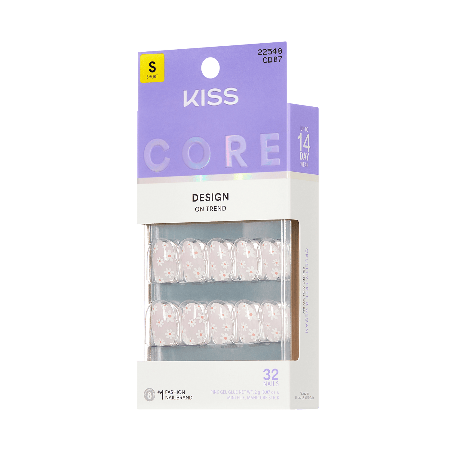 KISS Core 32 Short Nails, On Trend Design, Up to 14 Day Wear