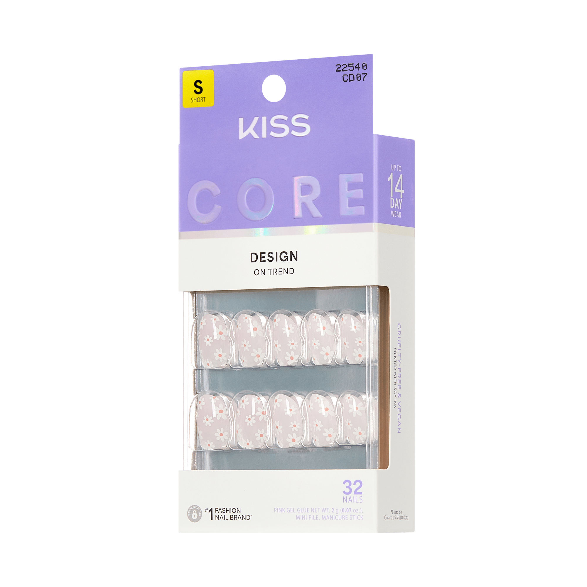 KISS Core 32 Short Nails, On Trend Design, Up to 14 Day Wear