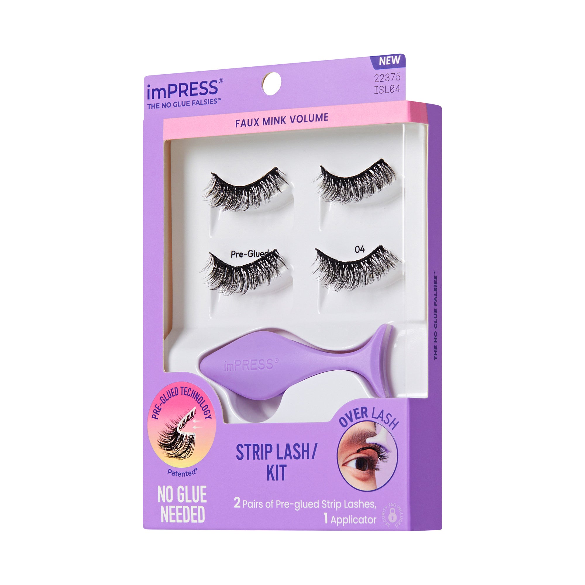 imPRESS Strip Lash Kit with pre-glued faux mink false eyelashes and purple applicator