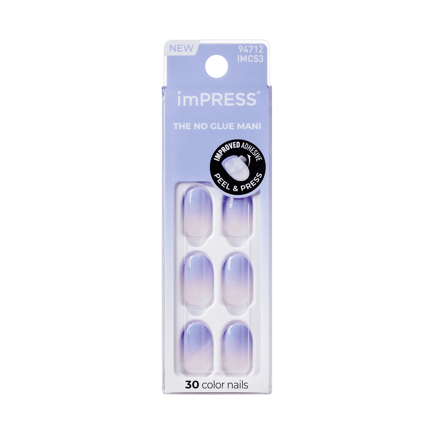 imPRESS The No Glue Mani press-on nails in purple ombre, 30 count package