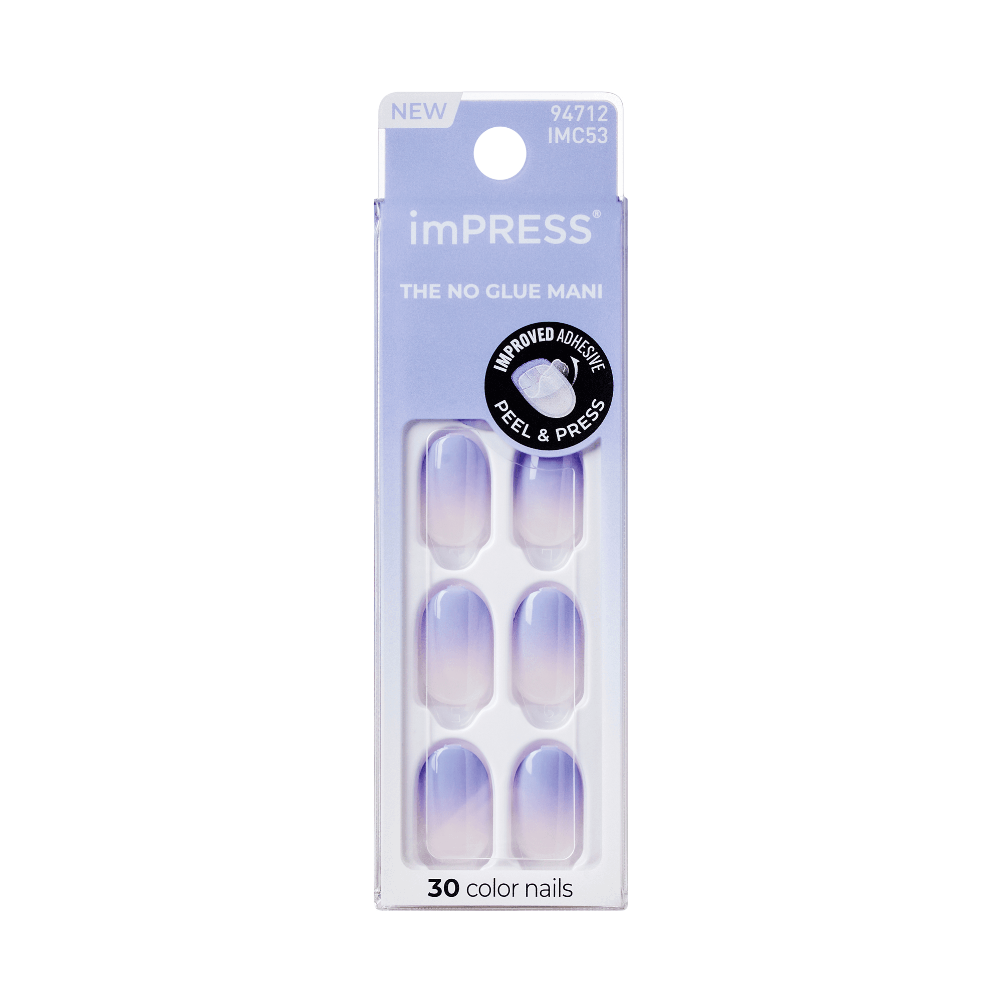 imPRESS The No Glue Mani press-on nails in purple ombre, 30 count package