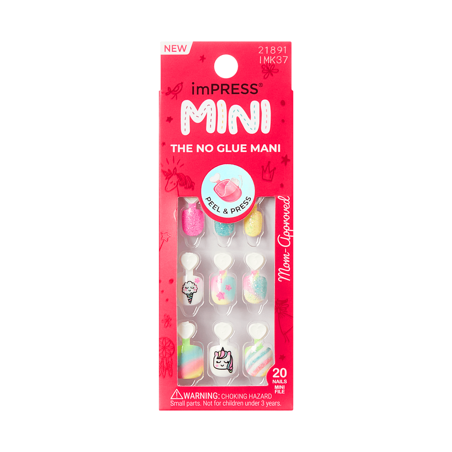 imPRESS MINI press-on nails, 20 piece set with colorful designs, peel and press application