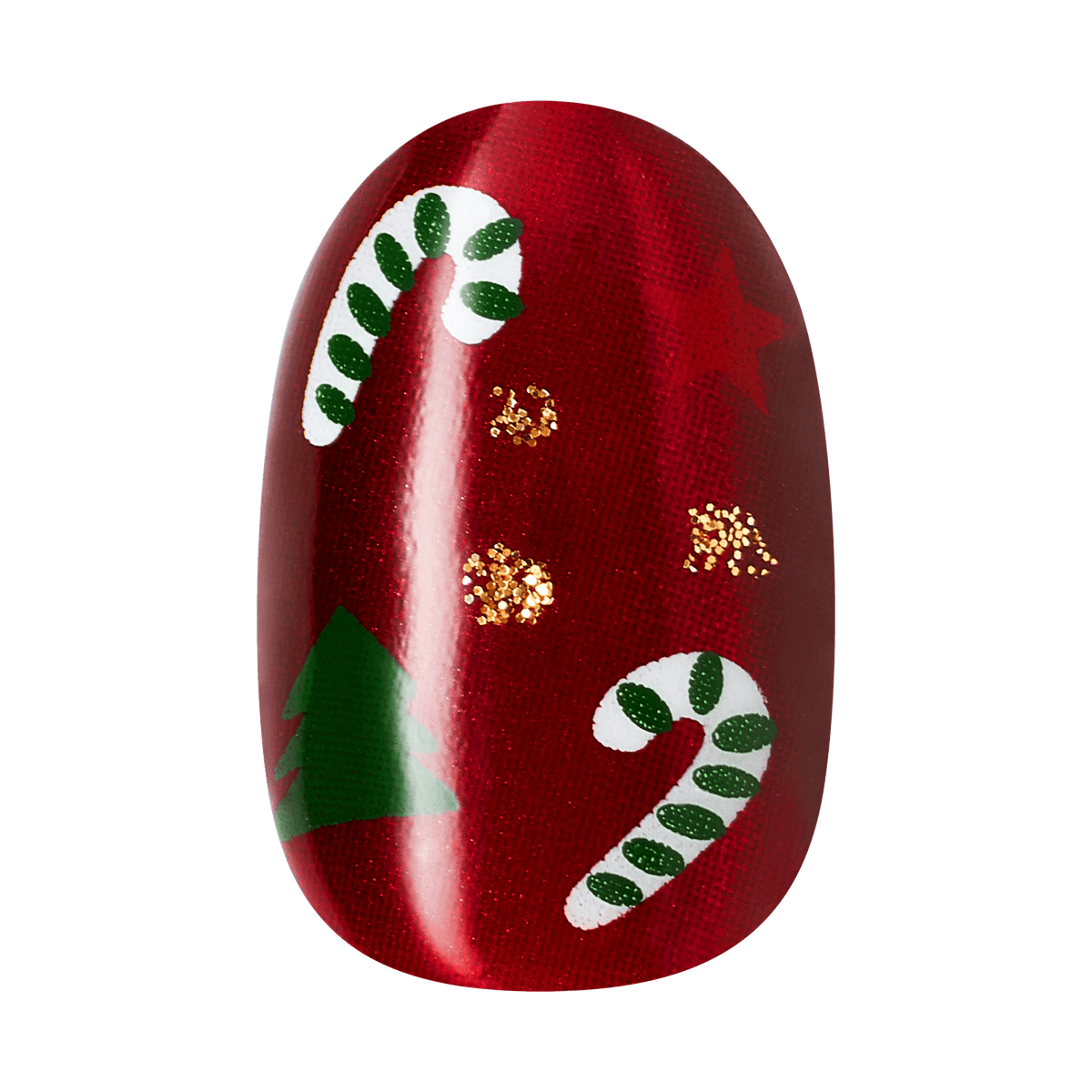 Kiss Merry Holiday Press On Fake Glue Nails - Sleigh My Name | Design, Red, Short, Round