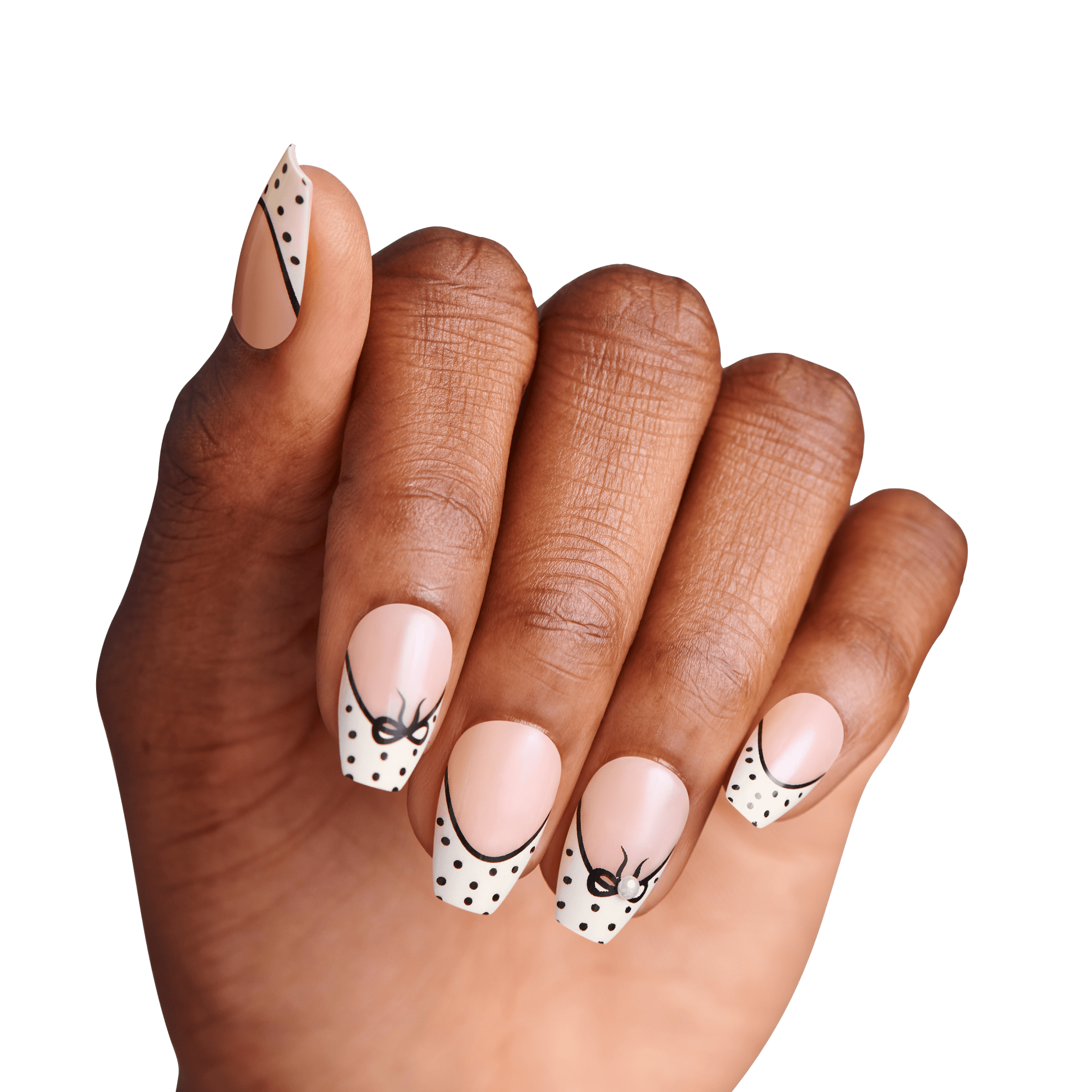 Impress Design No Glue Fake Press On Nails - Leafy | French Design, Black &amp; White, Medium, Coffin, Manicure