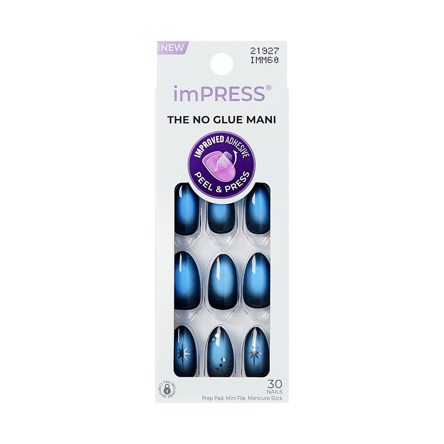 imPRESS THE NO GLUE MANI press-on nails in blue ombre with star design