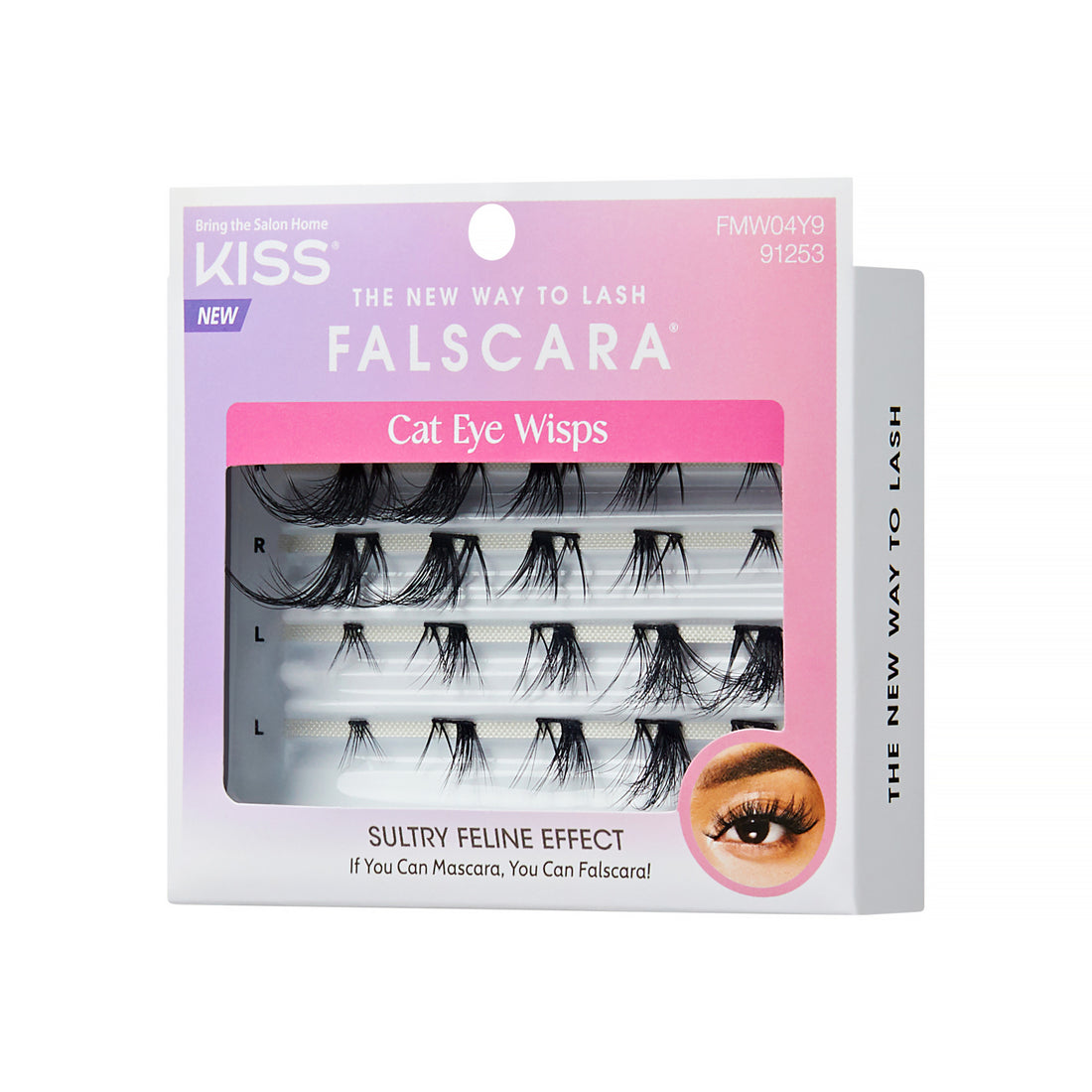 KISS Falscara Cat Eye Wisps false lashes package with sultry feline effect display
