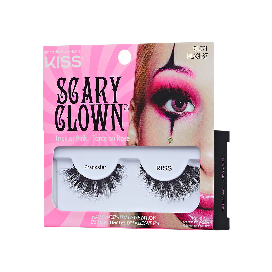 KISS Scary Clown Halloween false lashes in Prankster style with pink packaging.