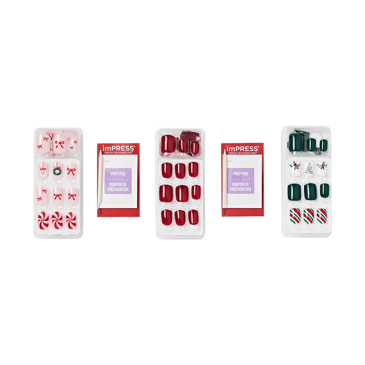 Impress Design Holiday No Glue Fake Press On Nails - Merry Muse Gift Set | Design, Multicolor, Short, Squoval, 3 Manicure Sets Included