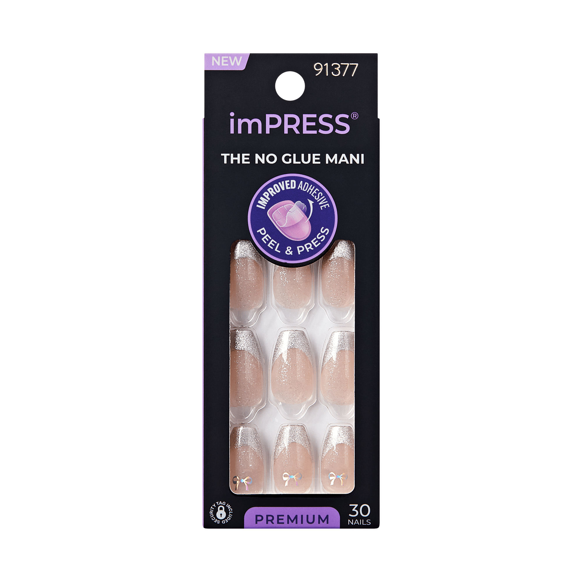 imPRESS No Glue Mani press-on nails in nude glitter, 30 nails