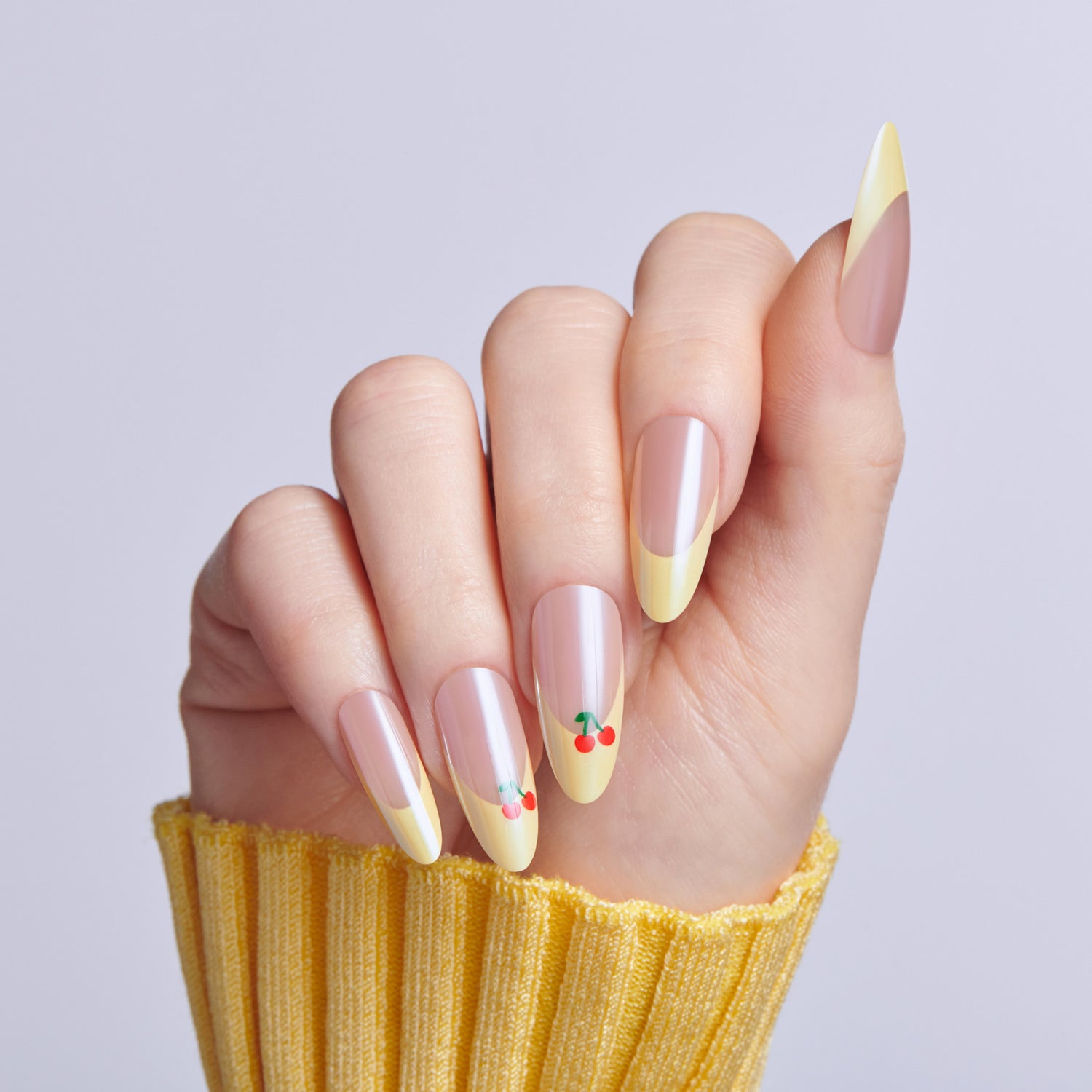 Kiss Core Design Press On Fake Glue Nails - Post Summer | French Design, Yellow, Long, Almond